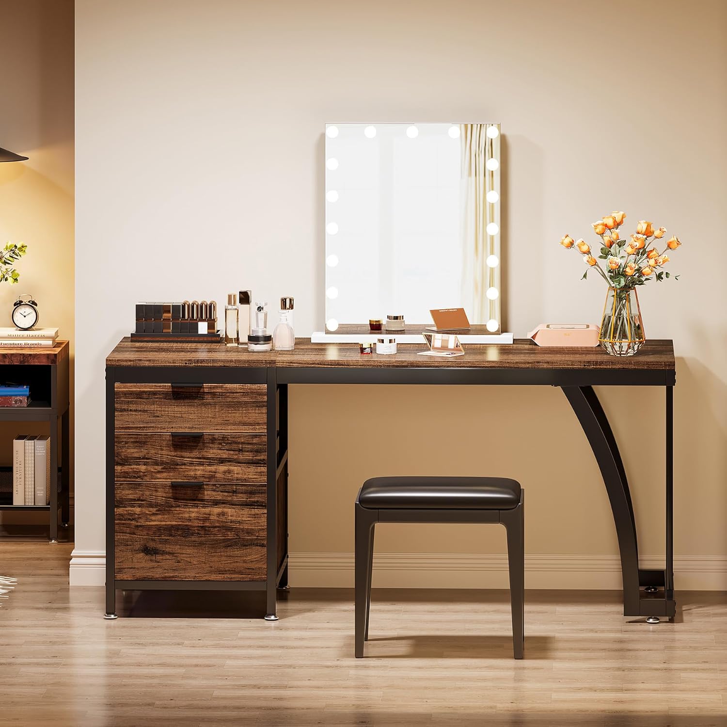 150 cm Met 3 Laden, Make-up Bureau Met Ombouwbare Opbergruimte