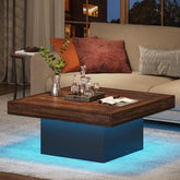 90 x 90 x 45 cm Tribesigns vierkante salontafel met LED-verlichting, moderne houten middentafel voor woonkamer 3