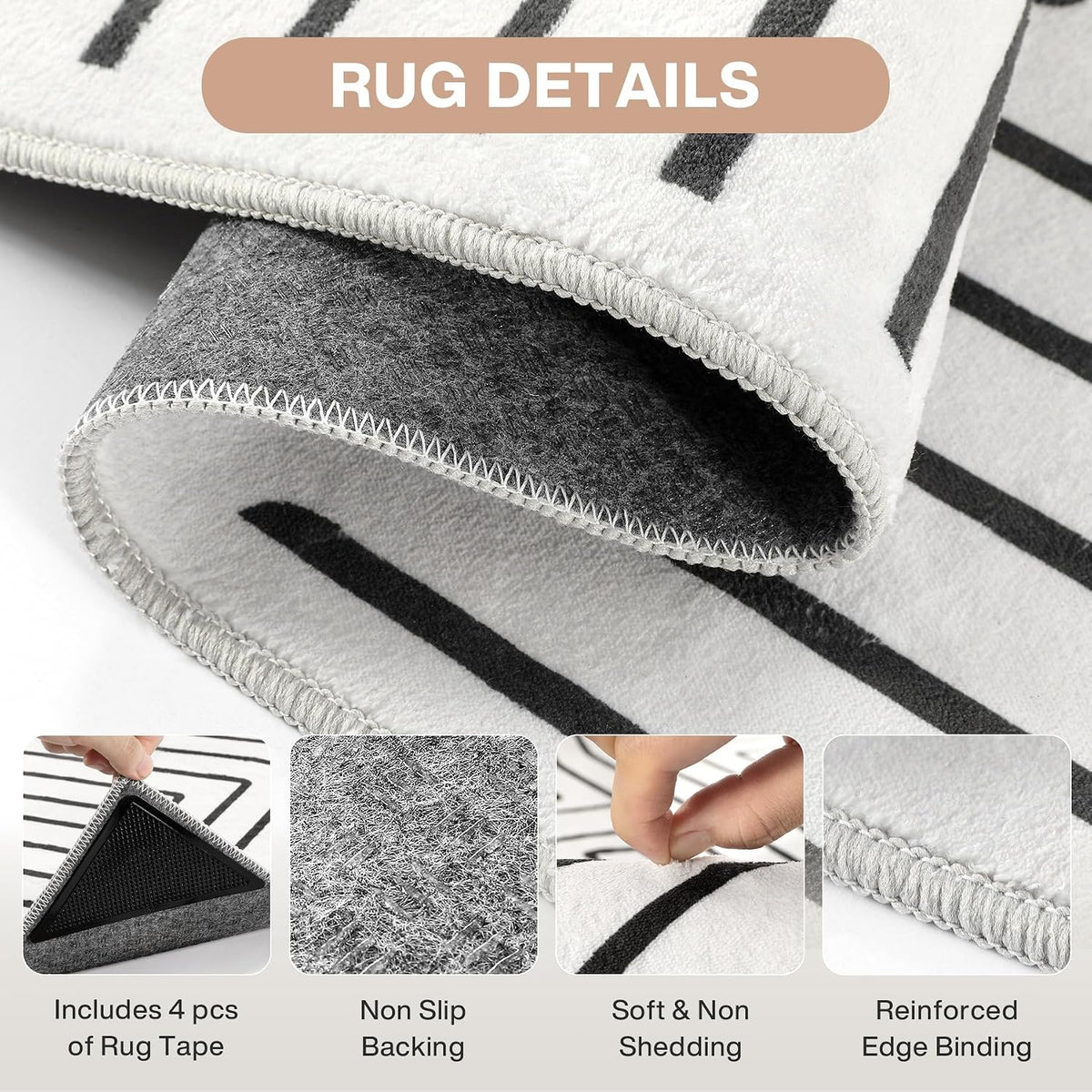 Tribesigns geometrisch laagpolig tapijt, antislip onderzijde, machinewasbaar tot 30 °C, OEKO-TEX gecertificeerd
