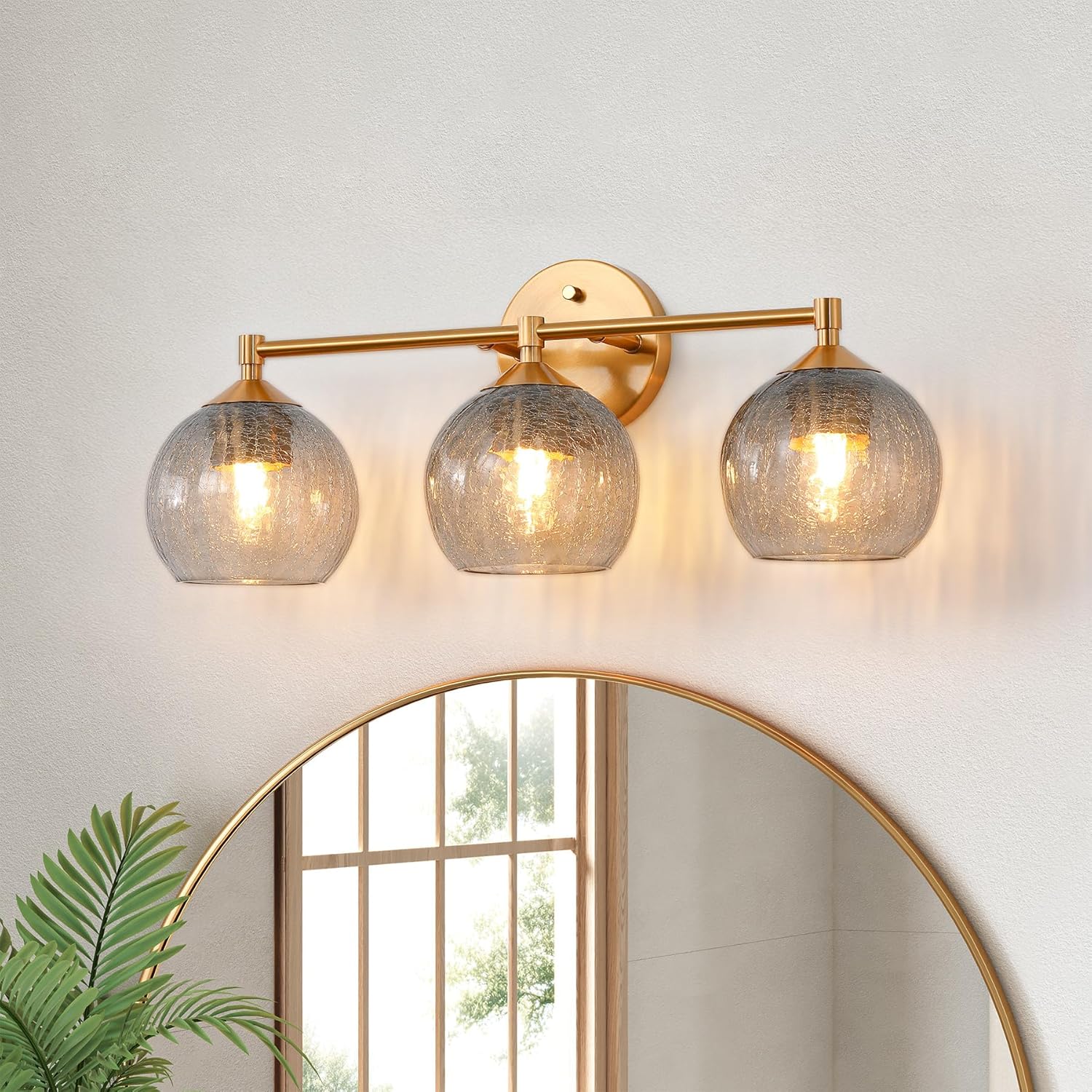 43 cm Moderne Wandlamp Goud, Tribesigns 3-flammige Crackle Glas Armatur met E27 voor Badkamer
