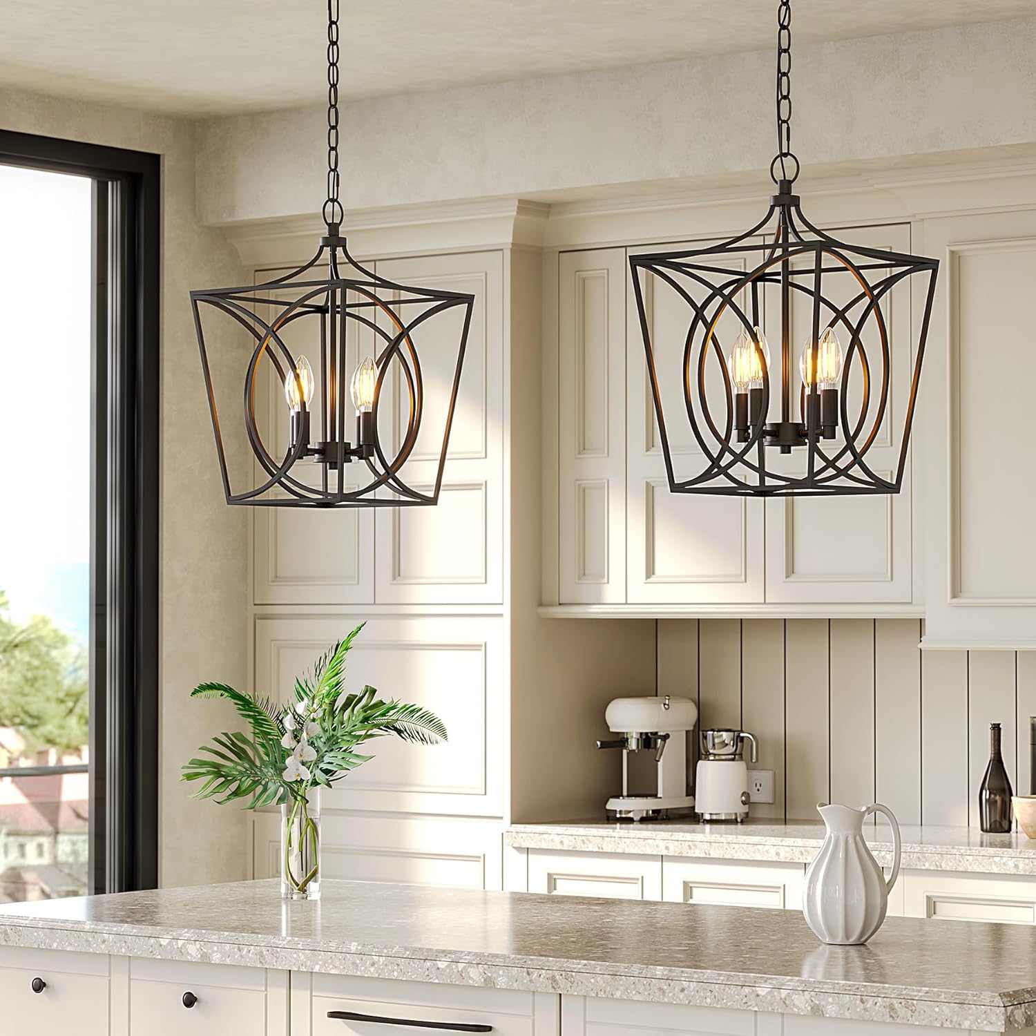 Tribesigns Industriële Metalen Kroonluchter, Zwarte Geometrische Hanglamp voor Woonkamer Entree Slaapkamer [Energieklasse E]