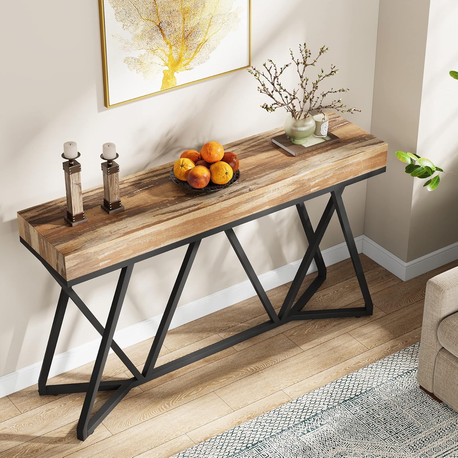 160 cm Metalen Console, Moderne Banktafel voor Entree en Woonkamer
