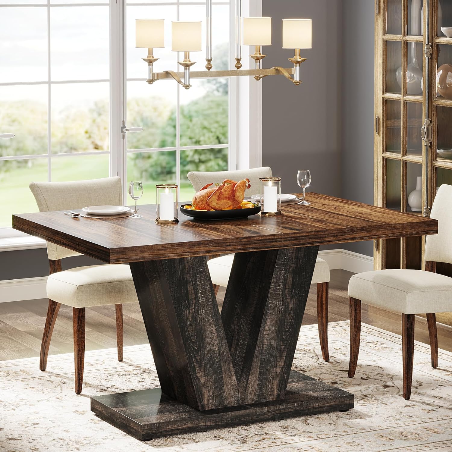 Witte Eettafel voor Vier Personen, 120 cm Landelijke Tafel met Zware Sokkel