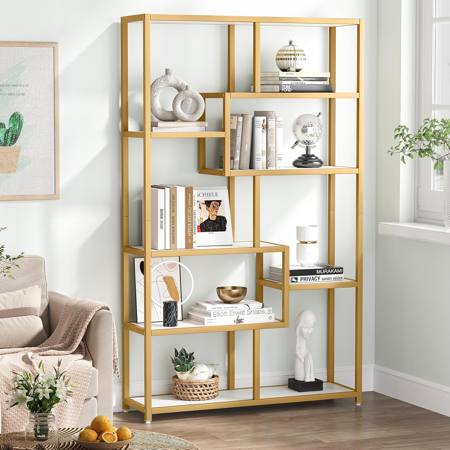 Tribesigns Gouden Boekenkast 180 cm, Marmerlook Etagère