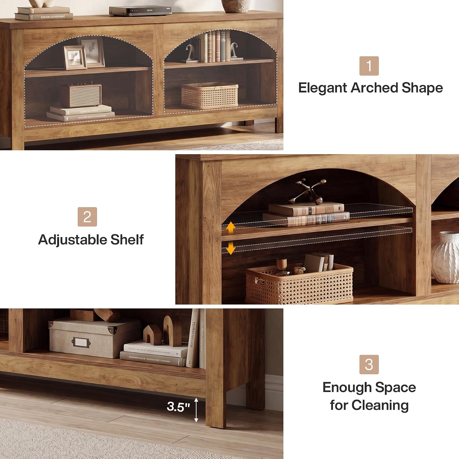 160 cm TV-meubel, landelijk entertainmentsysteem met 2-laags plank