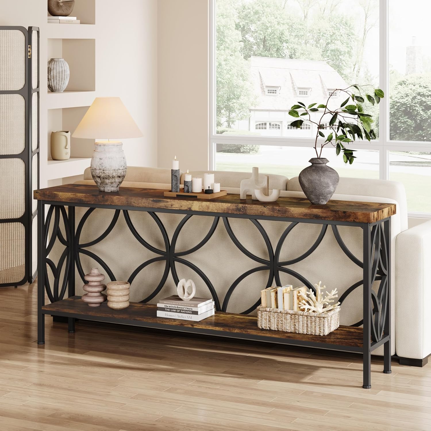 160 cm Smalle Consoletafel, Industriele Opbergconsole voor Hal en Woonkamer