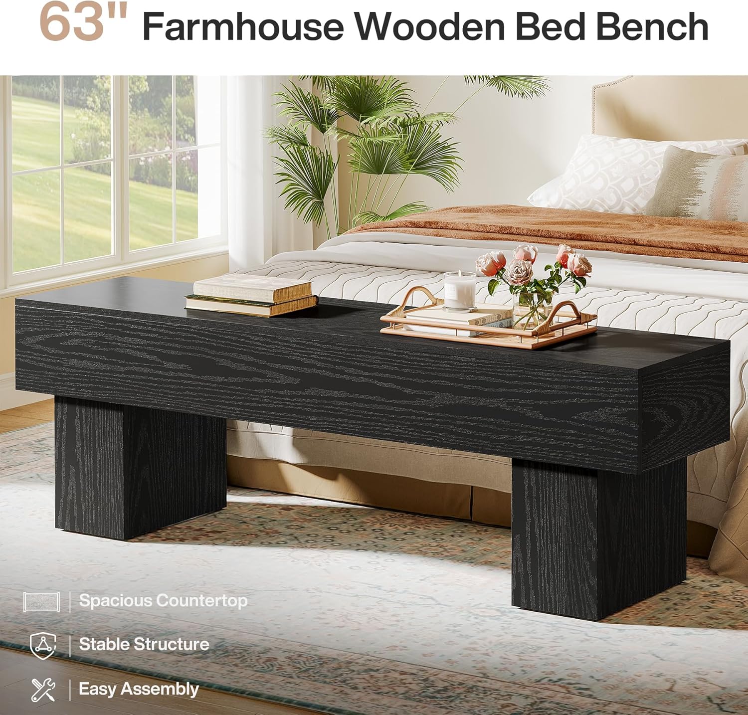 Tribesigns 160 cm Extra Lange Slaapkamerbank, Houten Farmhouse Bank voor Slaapkamer
