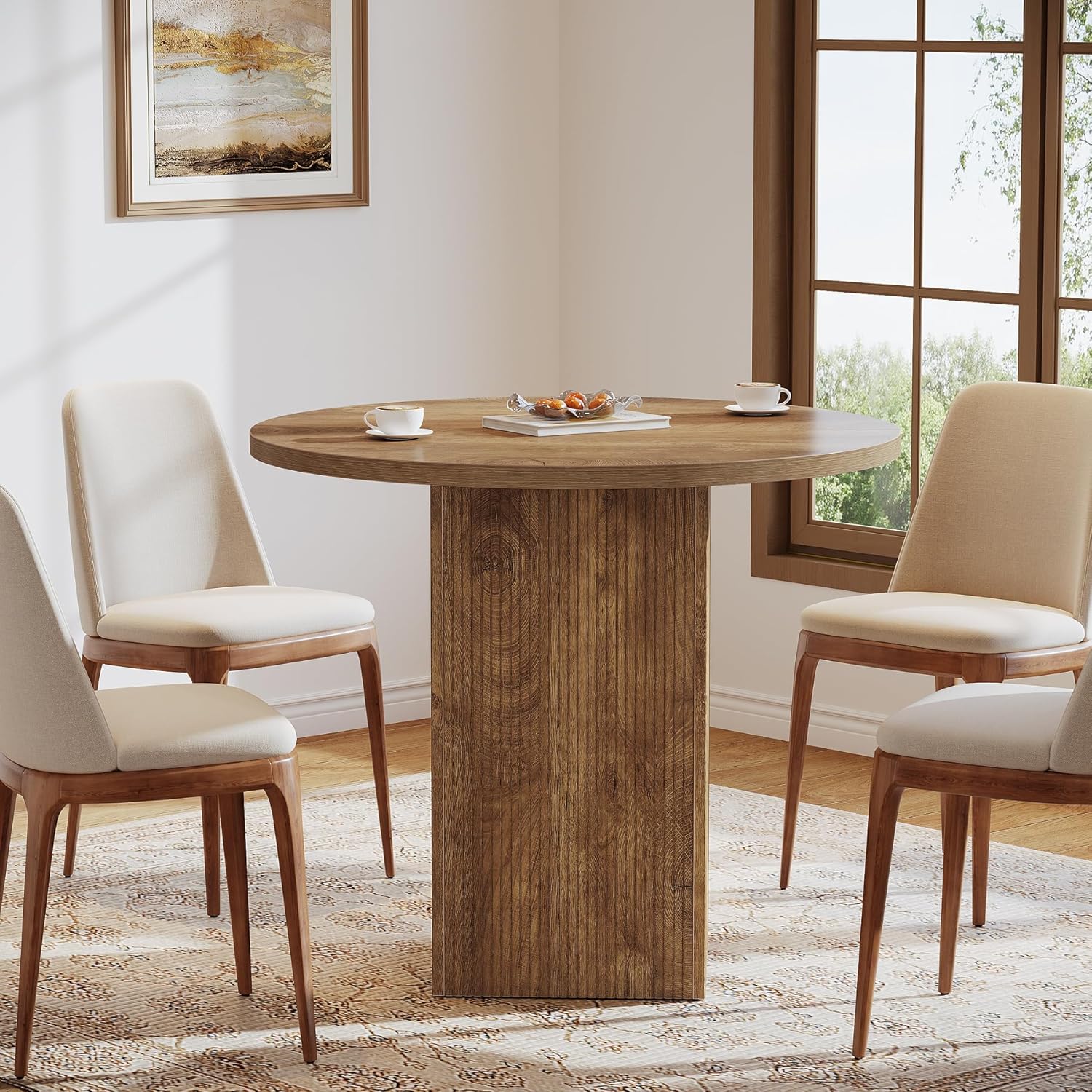 80 cm Tribesigns Ronde Eettafel, Met Houten Gecanneleerde Voet voor 2 Personen