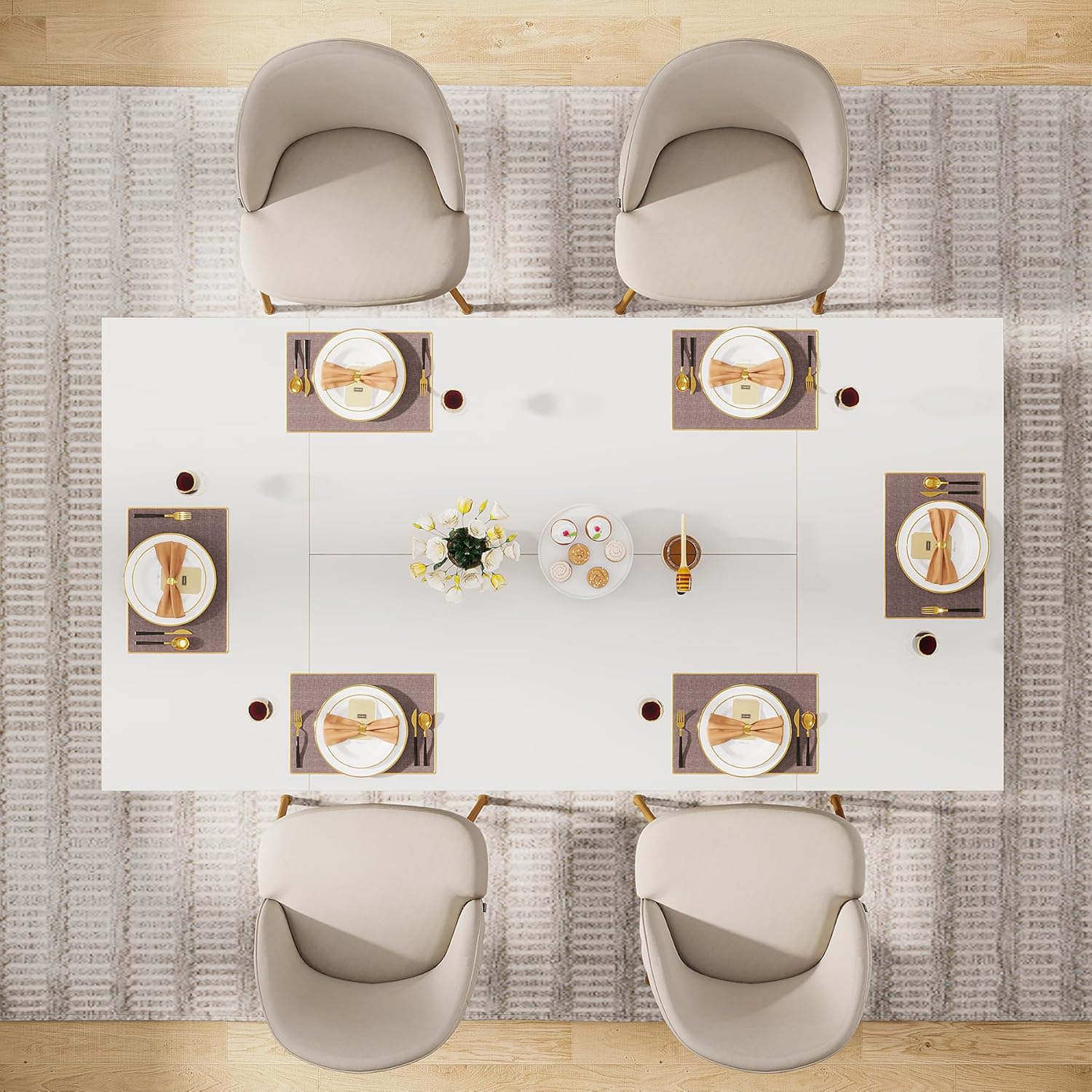 160 cm Tribesigns Moderne Witte Eettafel voor 6 Personen, Rechthoekige Tafel in Goud en Wit
