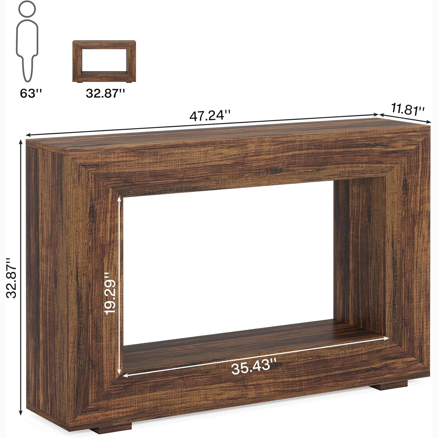 120 cm Boers Entreetafel met Opbergvak, Industrieel Accentmeubel voor Hal en Woonkamer