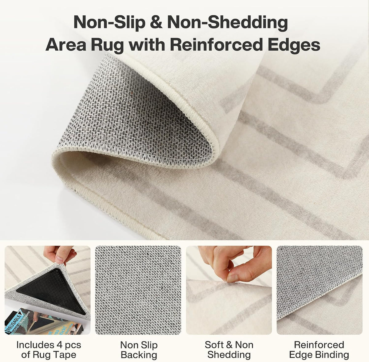Tribesigns geometrisch laagpolig tapijt, antislip onderzijde, machinewasbaar tot 30 °C, OEKO-TEX gecertificeerd