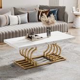 120 cm Moderne Salontafel, Witte Cocktailtafel met Geometrisch Frame en Marmer Print 3