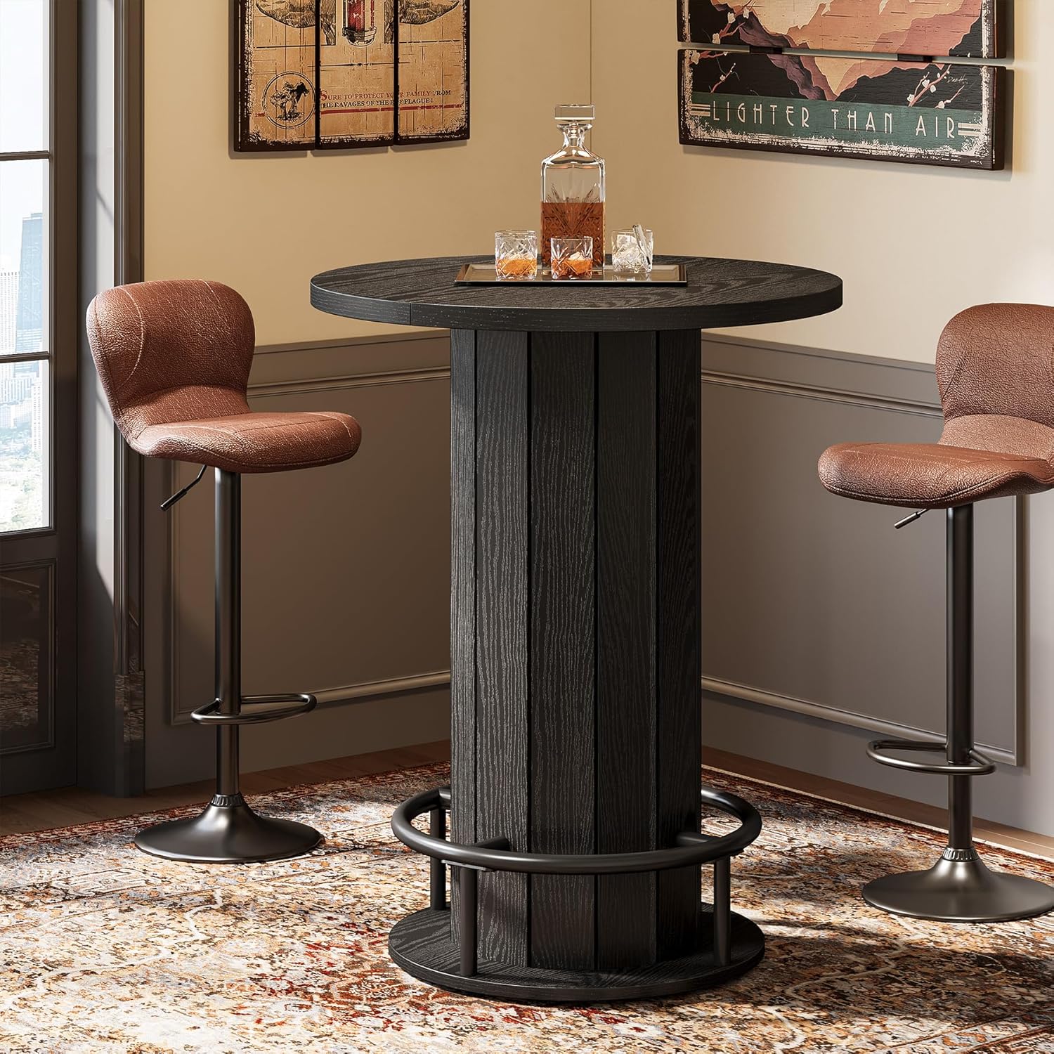 80 cm Tribesigns Eettafel met Houten Lattenvoet en Voetsteun