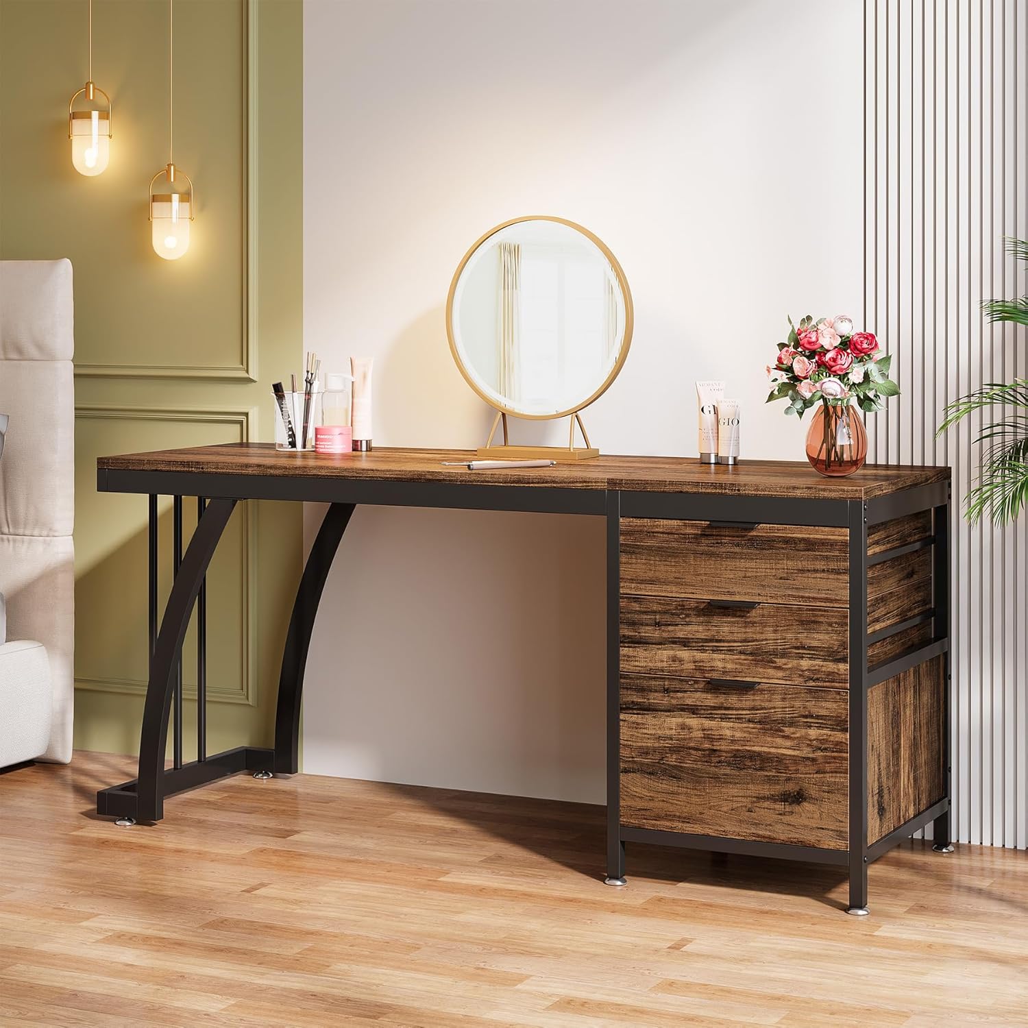 150 cm Met 3 Laden, Make-up Bureau Met Ombouwbare Opbergruimte