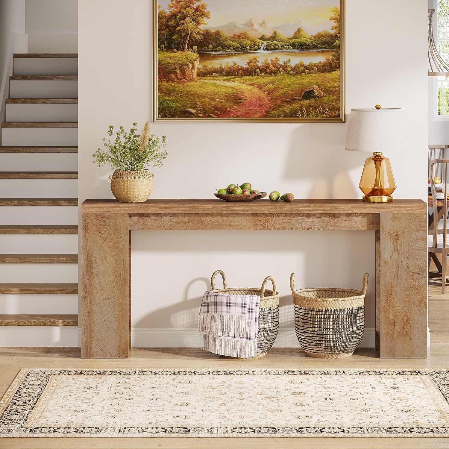160 cm Smalle Consoletafel, Landelijke Houten Bijzettafel in Licht Eiken Voor Kleine Ruimtes