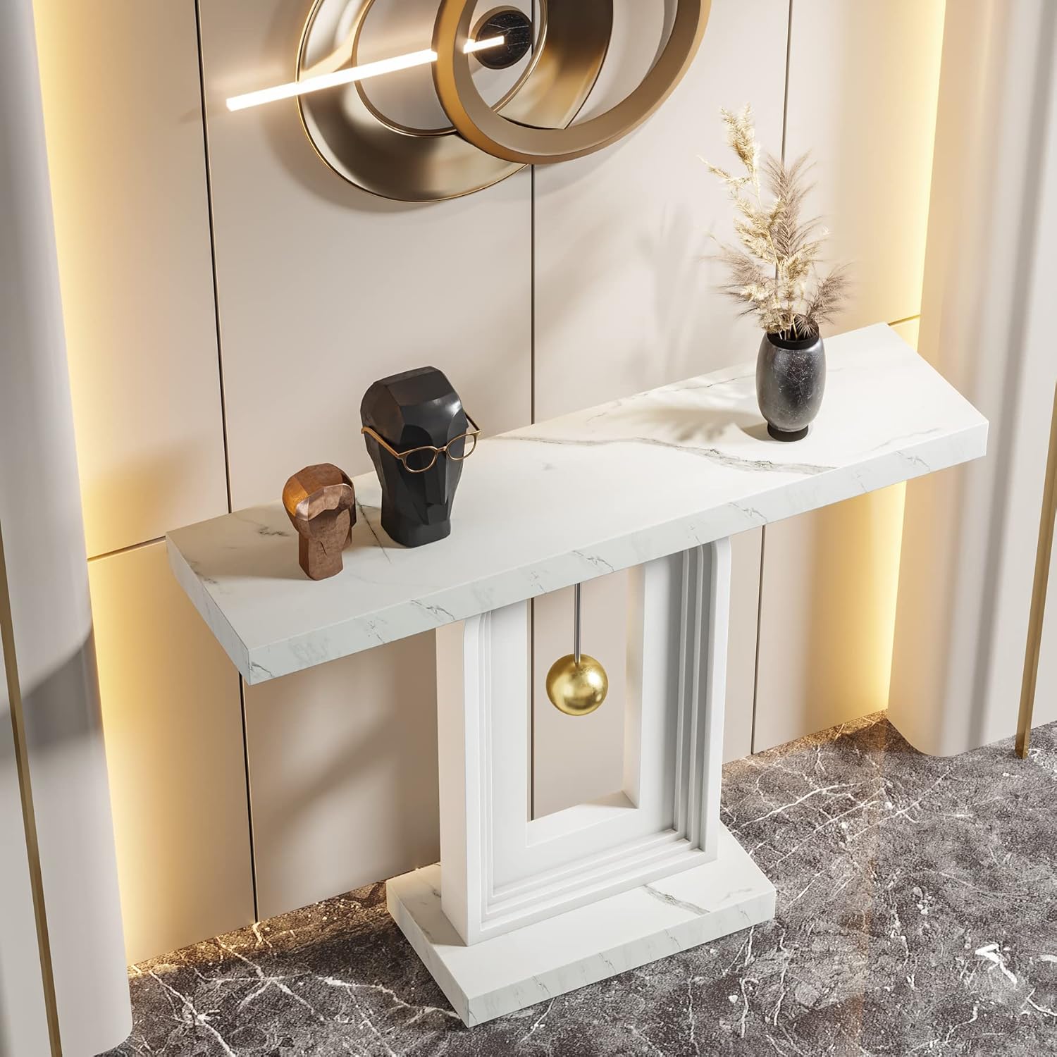 100 cm Moderne Consoletafel, Smalle Banktafel met Slinger Vorm Basis voor Woonkamer