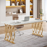 160 cm Executive Bureau, Met Witte Afwerking en Gouden Accenten voor Kantoor 3
