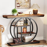 105 cm Industriële Console, 4 Planken met Ronde Basis voor Hal en Woonkamer 3