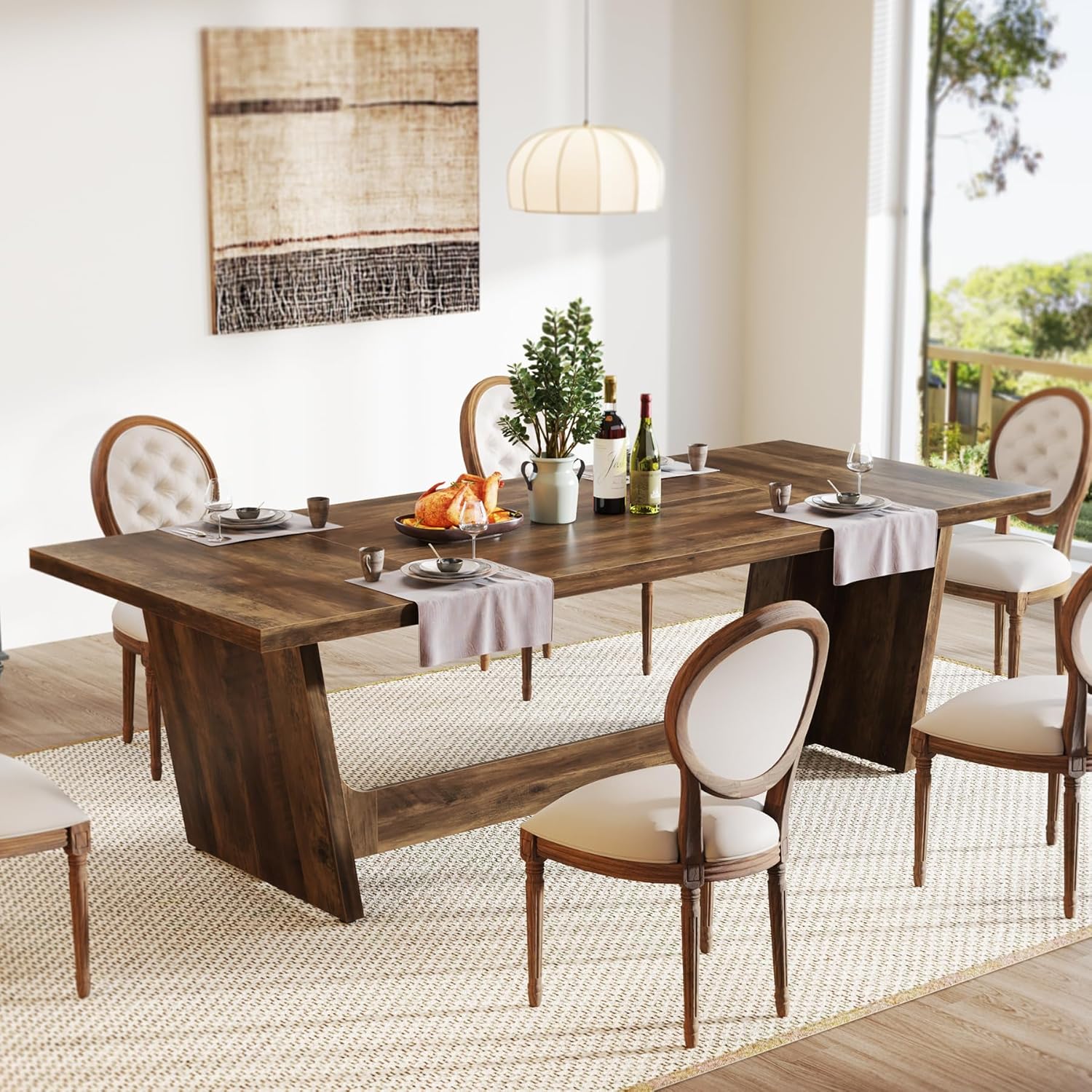 180x79 cm Industriële Eettafel, Bruine Landelijke Tafel voor 6-8 Personen