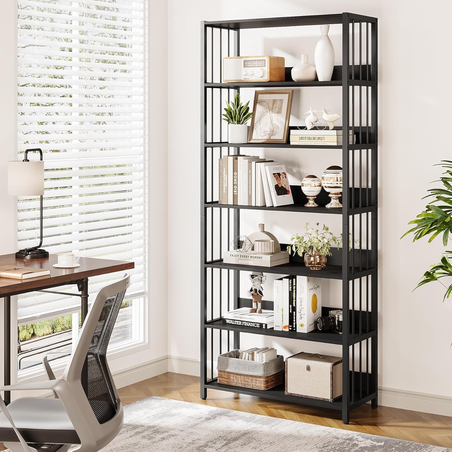190 cm Boekenkast met 6 Planken, Industriële Metalen Kast voor Elke Ruimte