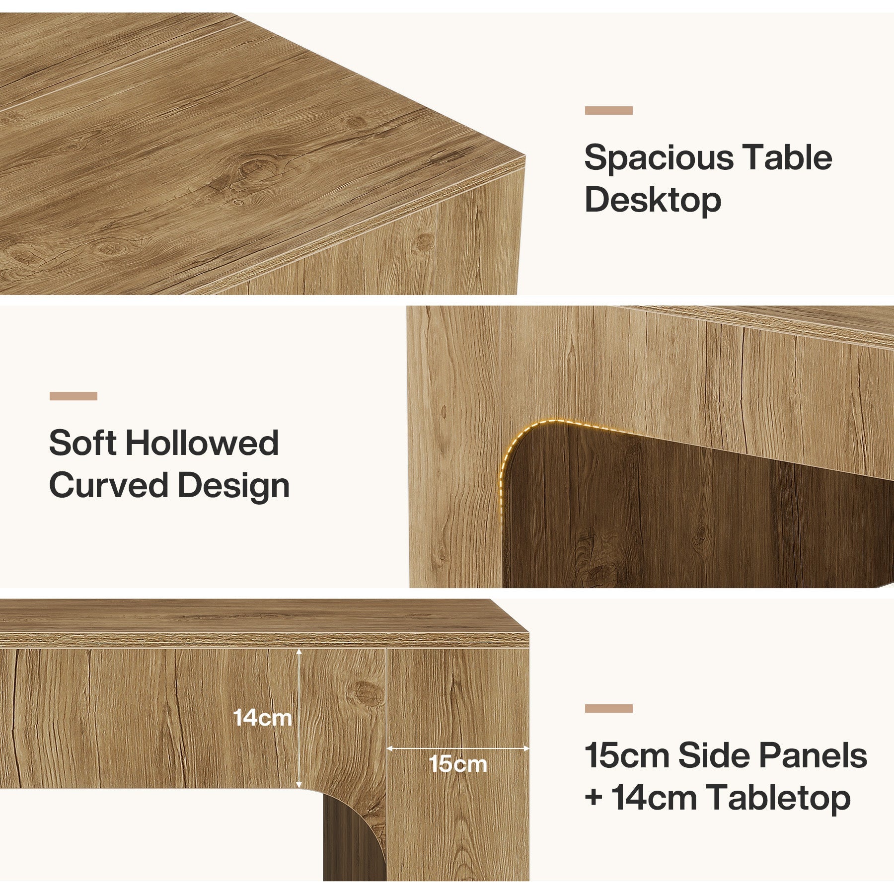 Tribesigns Vierkante salontafel 100 cm in landelijke stijl met elegant gebogen ontwerp