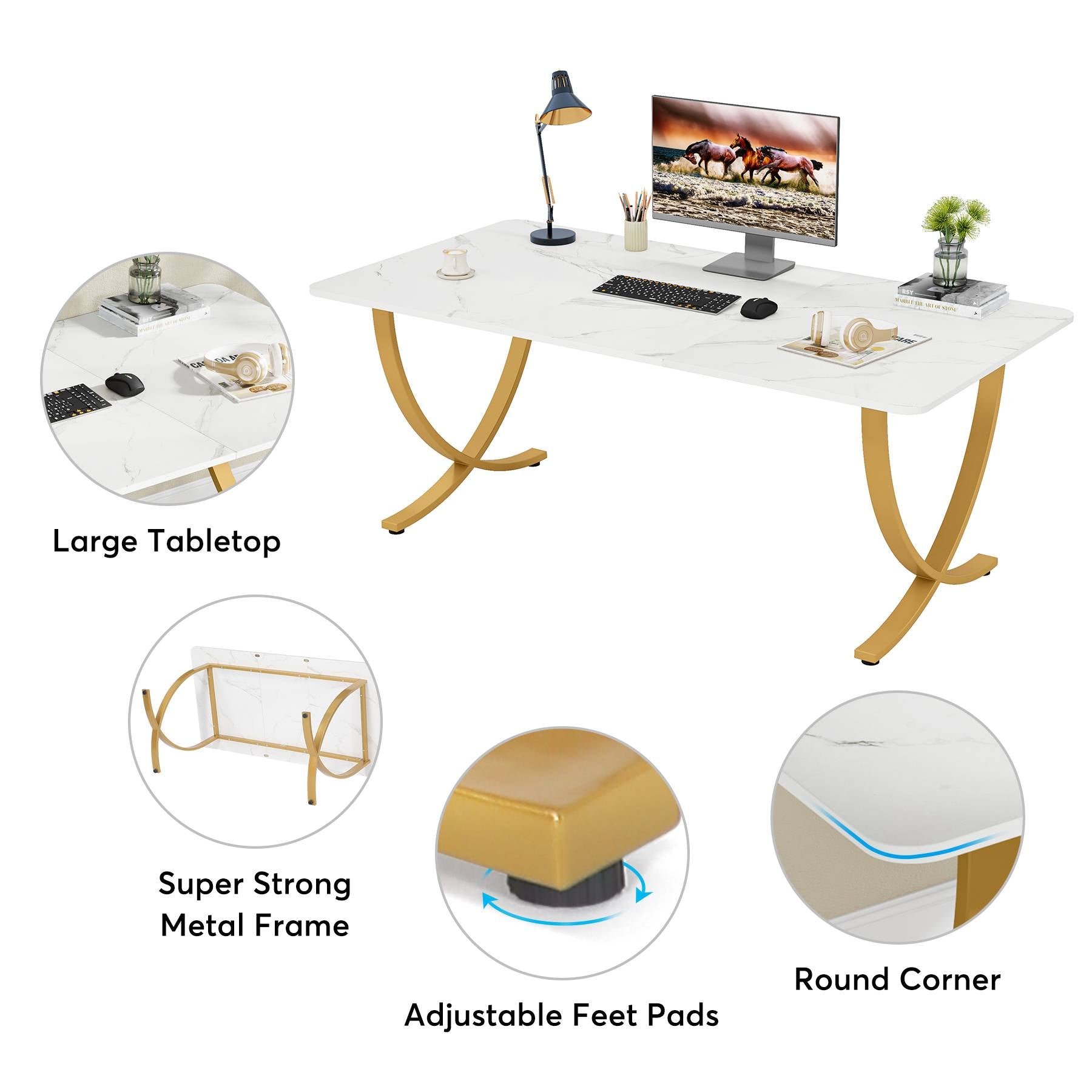 Tribesigns Kunstmarmer Bureau met Metalen Poten, Moderne Multifunctionele Tafel