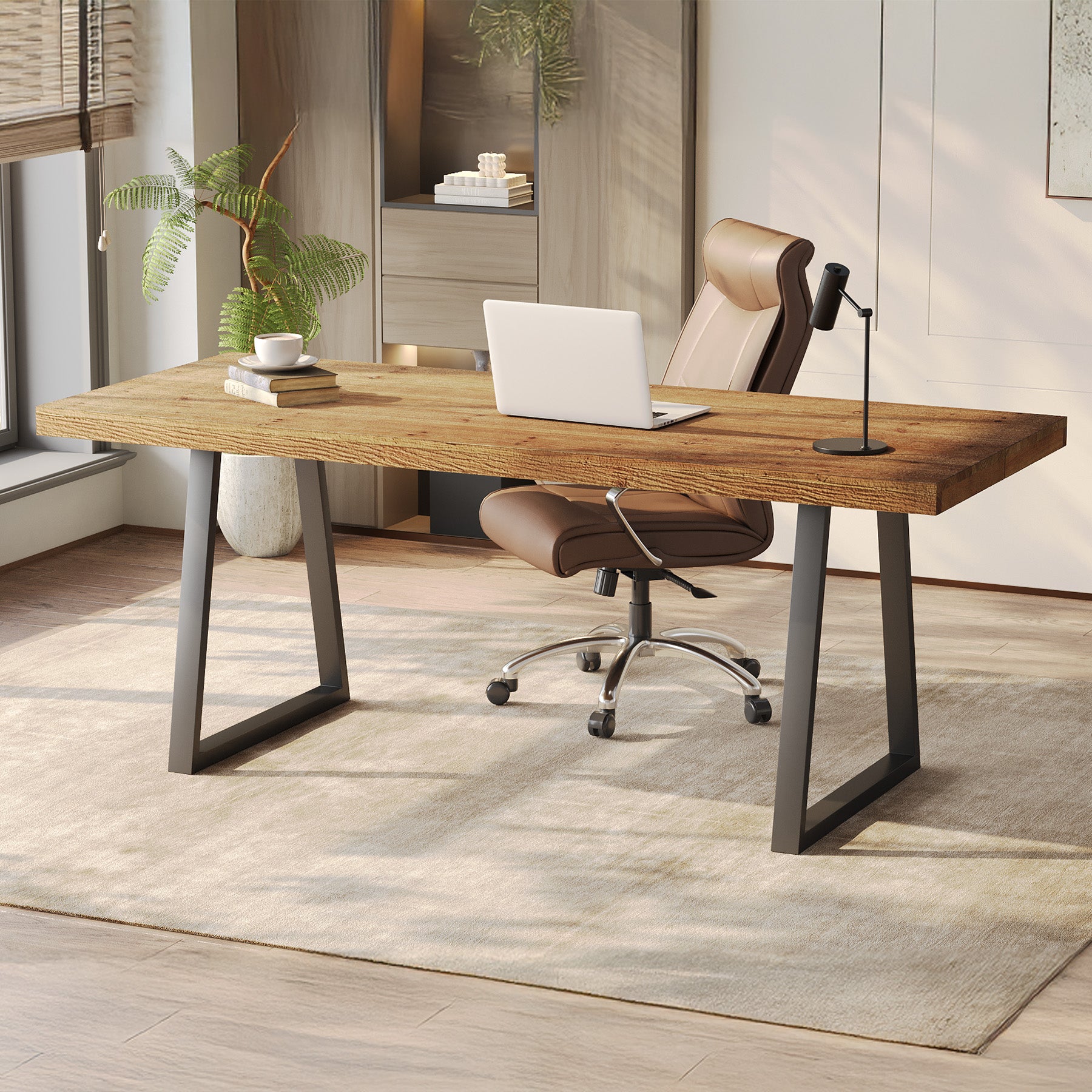 160 cm Industrieel Bureau, Massief Houten Blad met Robuuste Metalen Poten