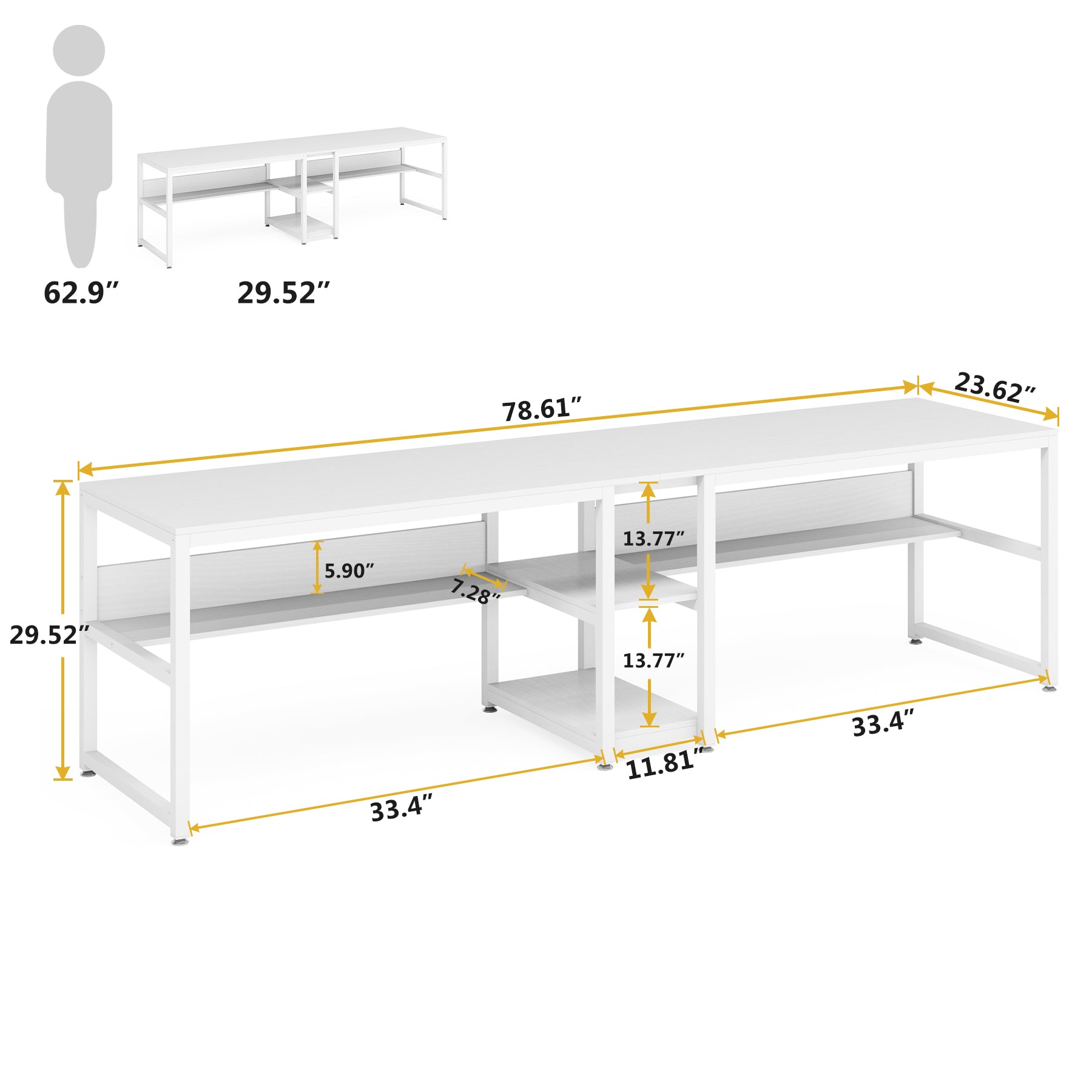 200 cm Lengte Tweepersoons Bureau, Met Geïntegreerde Boekenplank