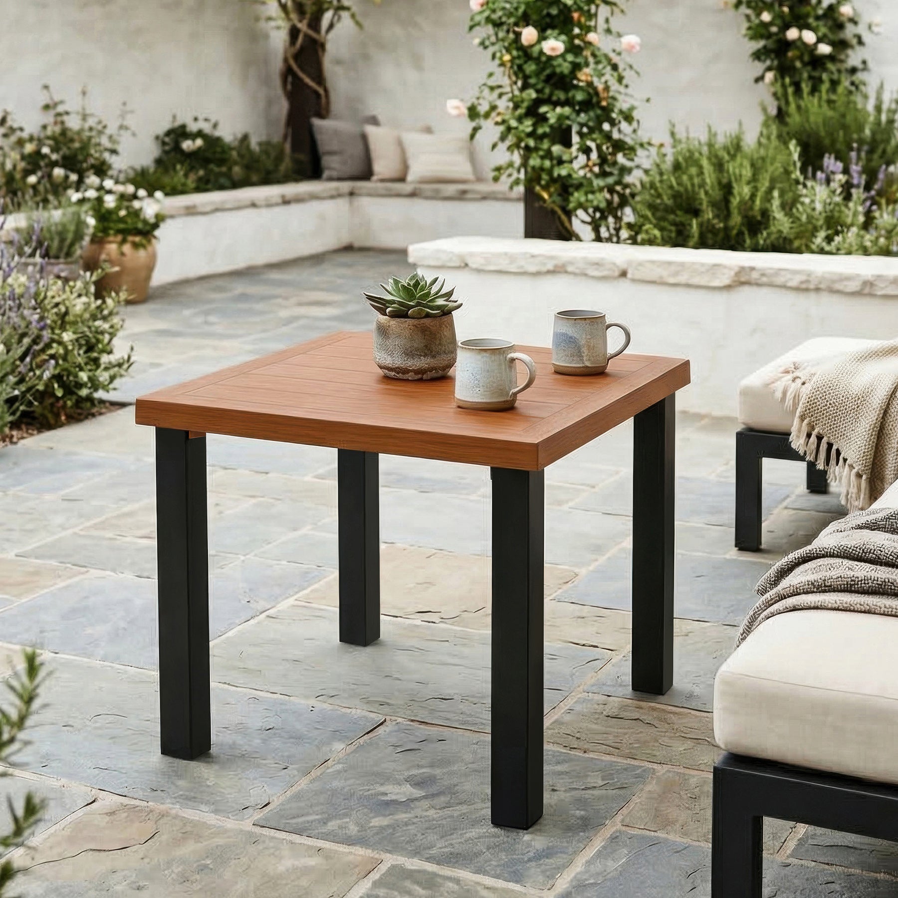 45 cm Buiten Bijzettafel in Houtlook, Weerbestendige Balkontafel voor Tuin Terras Woonruimte