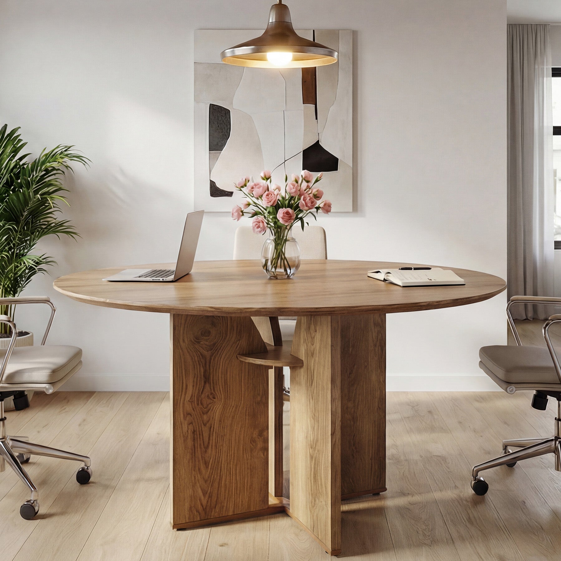 Tribesigns 100 cm Ronde Vergadertafel, Kantoortafel met Opbergrek voor Vergaderruimte