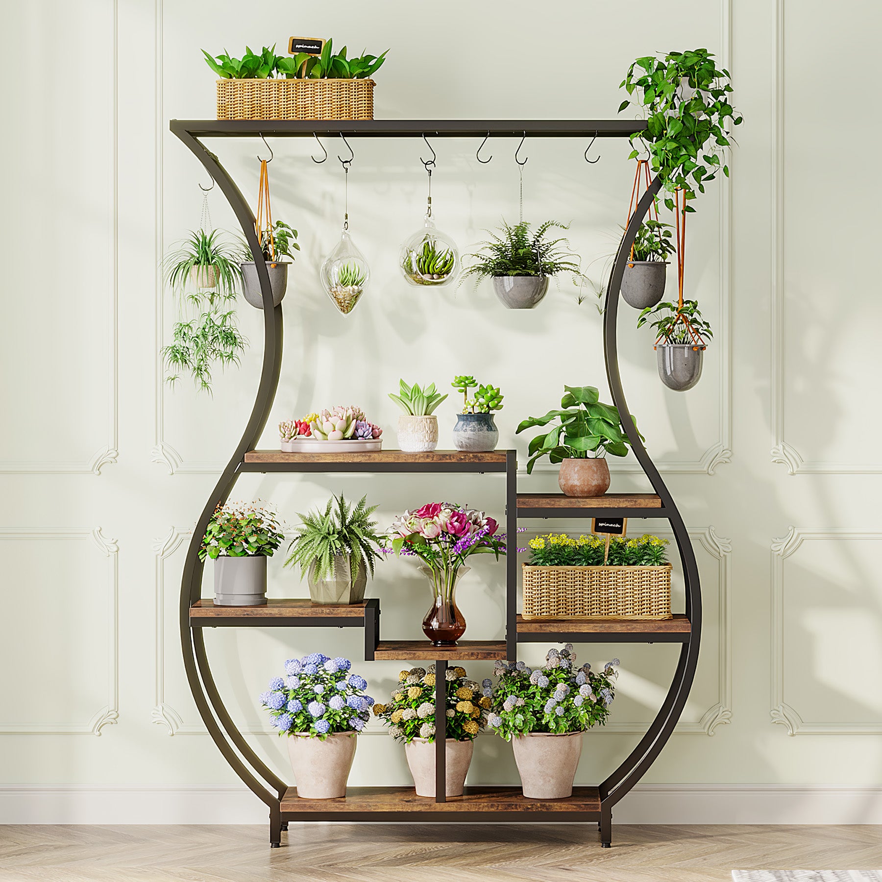 180 cm Tribesigns Plantenrek, 6-Tier Metaal Rek met 10 Haken voor Binnen