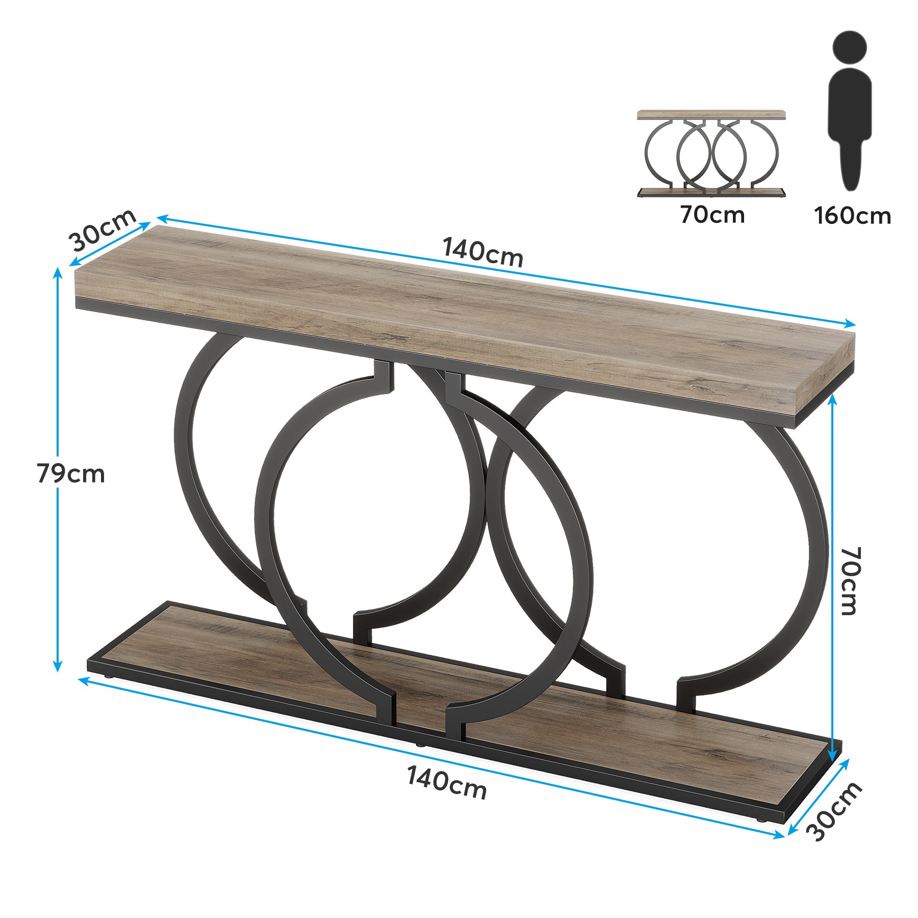 140 cm Gouden Consoletafel met Faux Marmeren Blad, Moderne Smalle Accenttafel voor Woonkamer en Entree