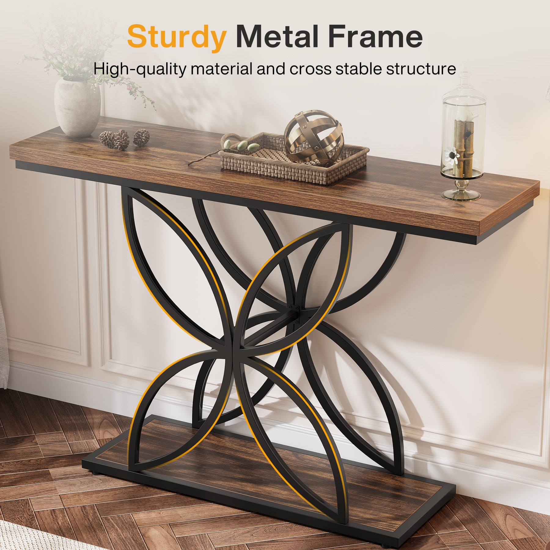 Tribesigns 120 cm Industrieel Console Tafel, Unieke Vlinder Metaal Basis