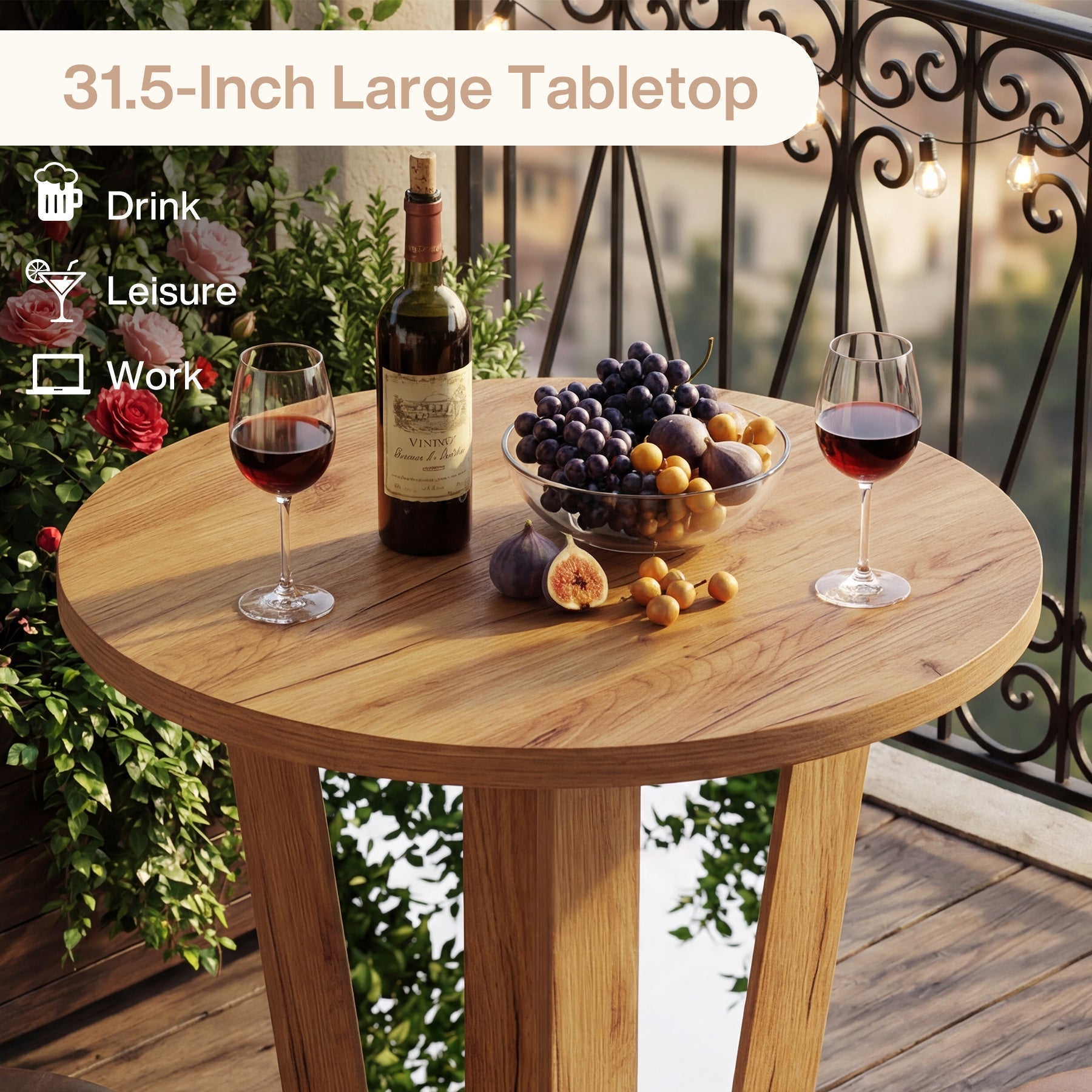 Tribesigns Ronde Sta-tafel 80 cm Ø in modern bar-design, High Top Bistrotafel met Metalen Voetsteun