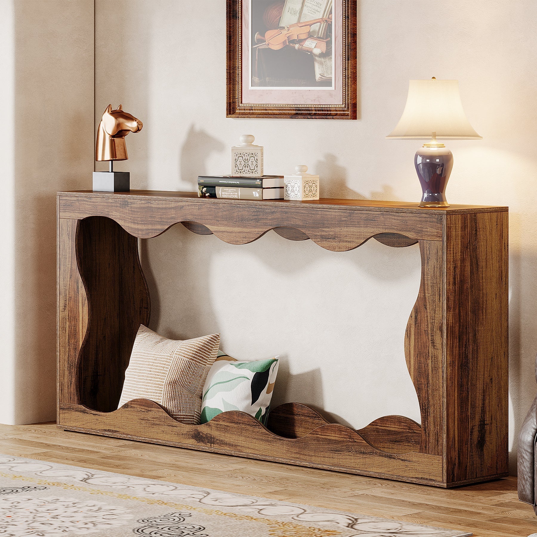 Tribesigns Consoletafel 160 cm Landelijk, Haltafel met 2 Planken