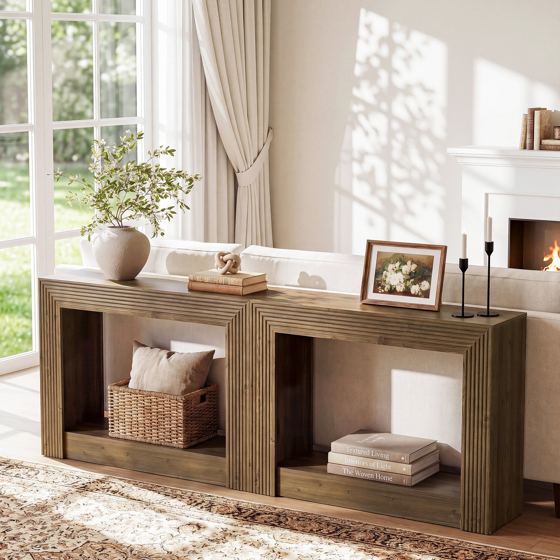 105 cm farmhouse consoletafel met opbergruimte, smalle 2-laagse sidetable voor entree of achter de bank