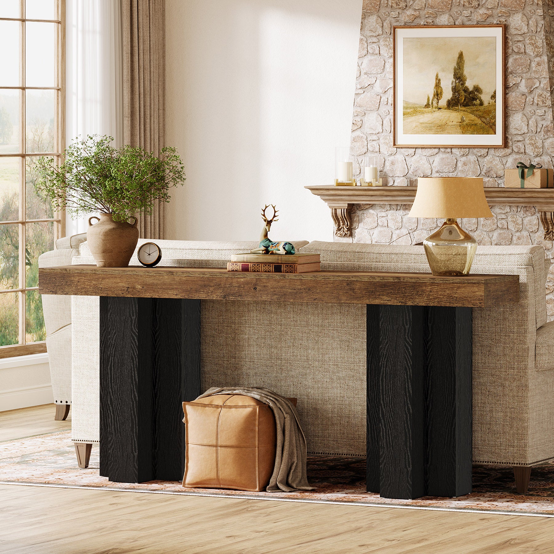 160 cm Smalle Consoletafel voor Hal en Woonkamer, Landelijke Haltafel voor Achter de Bank