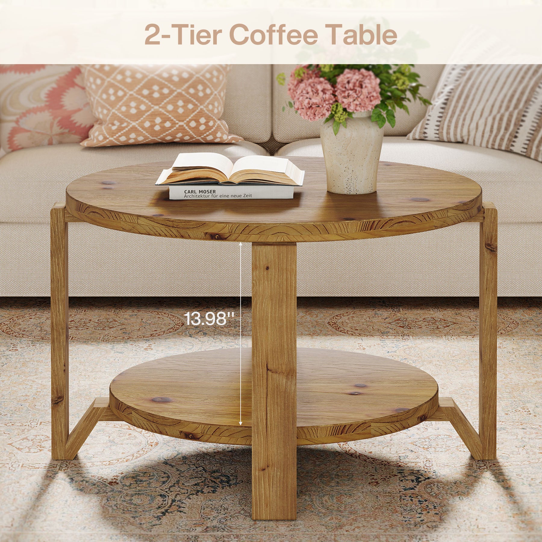 80 cm Ronde Salontafel in Walnoot met Opbergruimte, Mid-Century Accenttafel