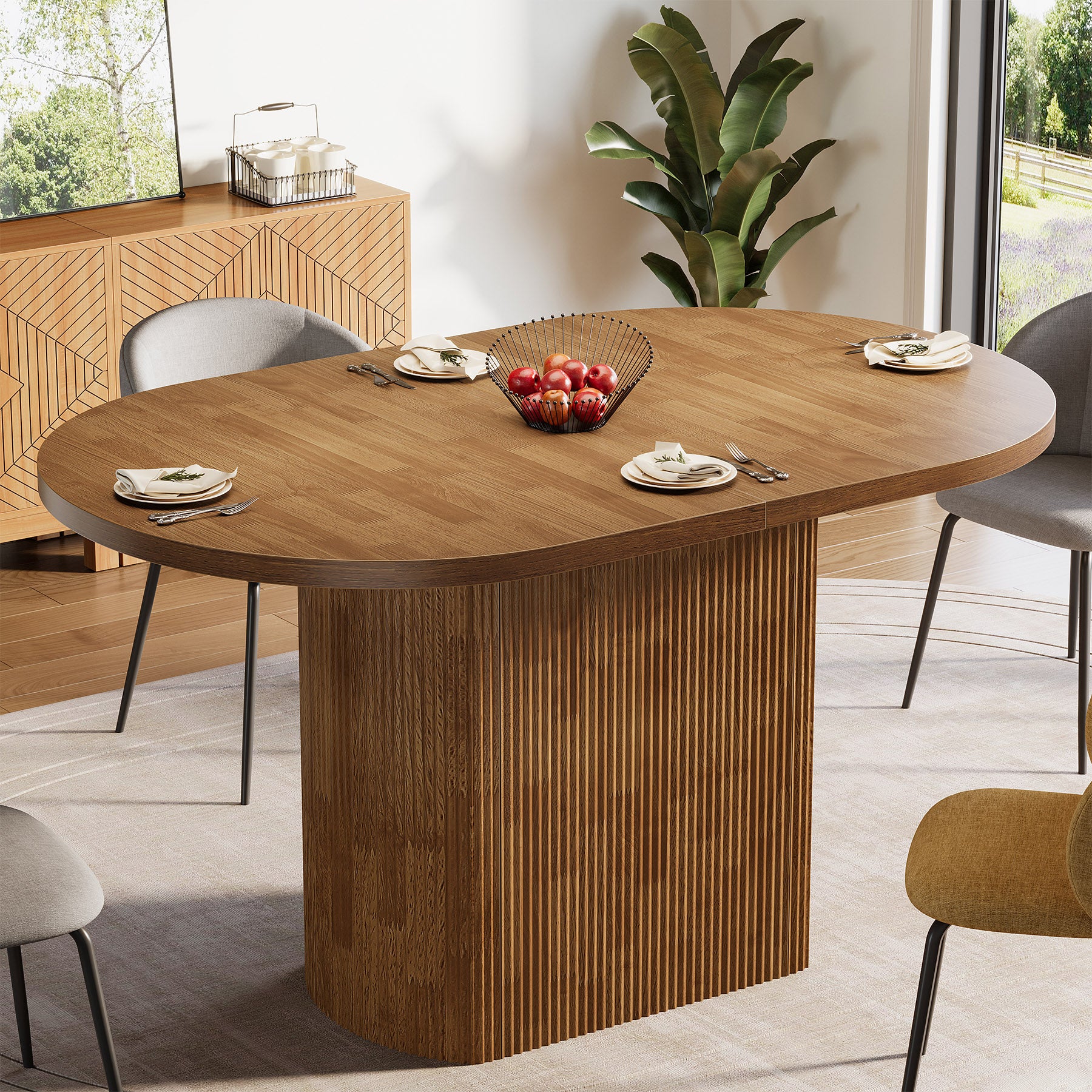 120 cm Ovale Eettafel voor 4 Personen, Rustieke Houten Keukentafel