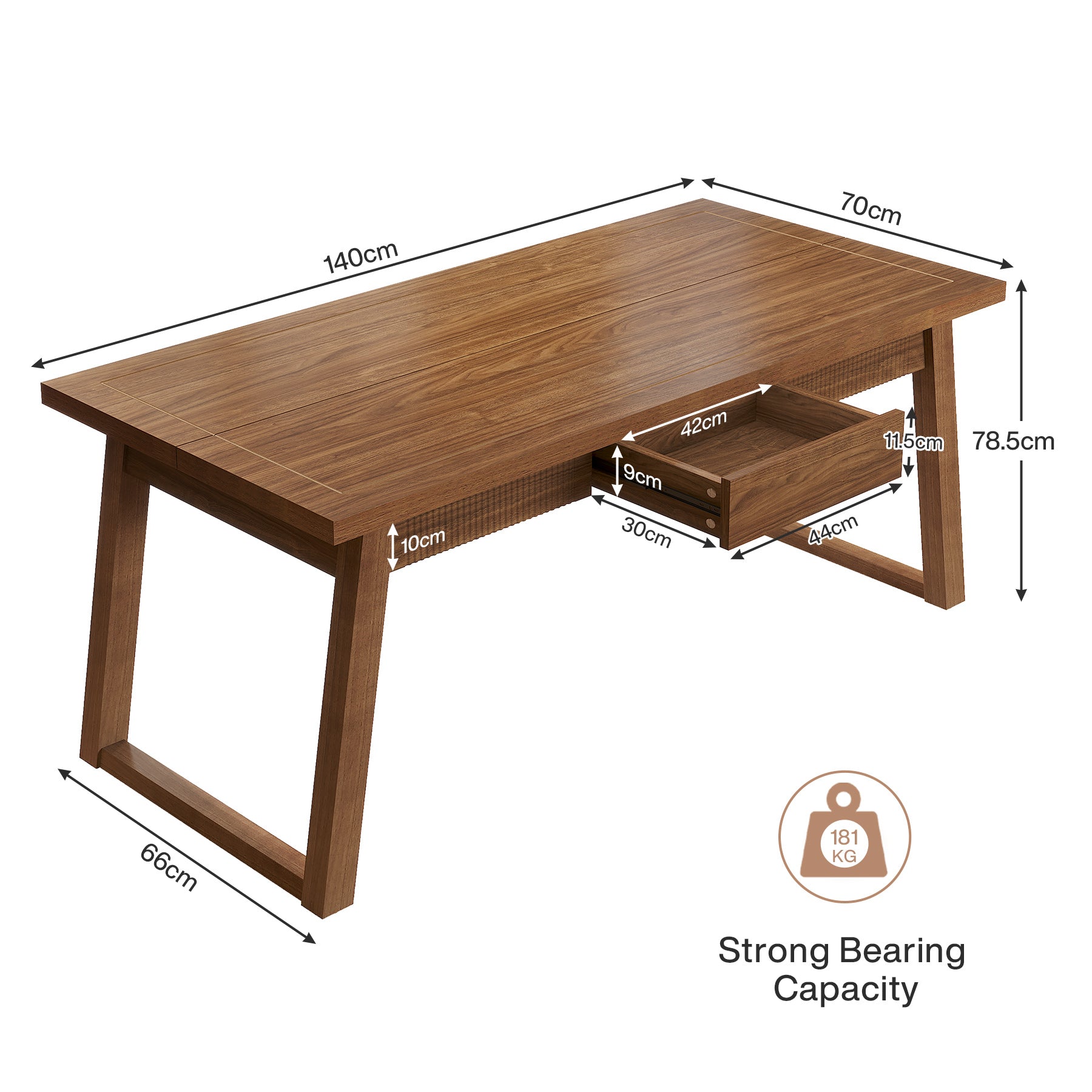 140 cm Computerbureau met Lade, Moderne Minimalistische Stijl van Hout