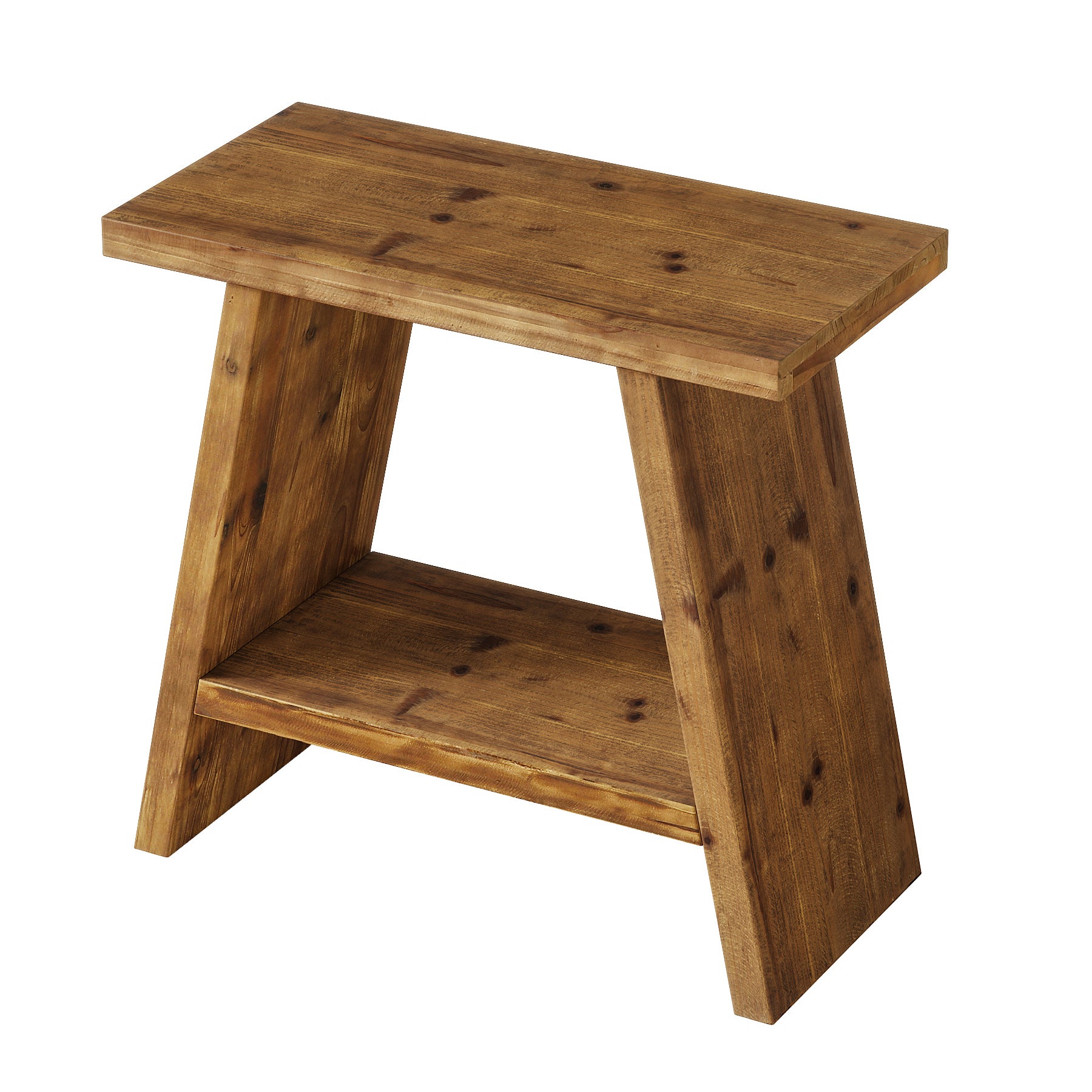 60 x 30 cm Smalle bijzettafel van massief hout met 2-laagse opbergruimte, landelijk nachtkastje voor woonkamer en slaapkamer