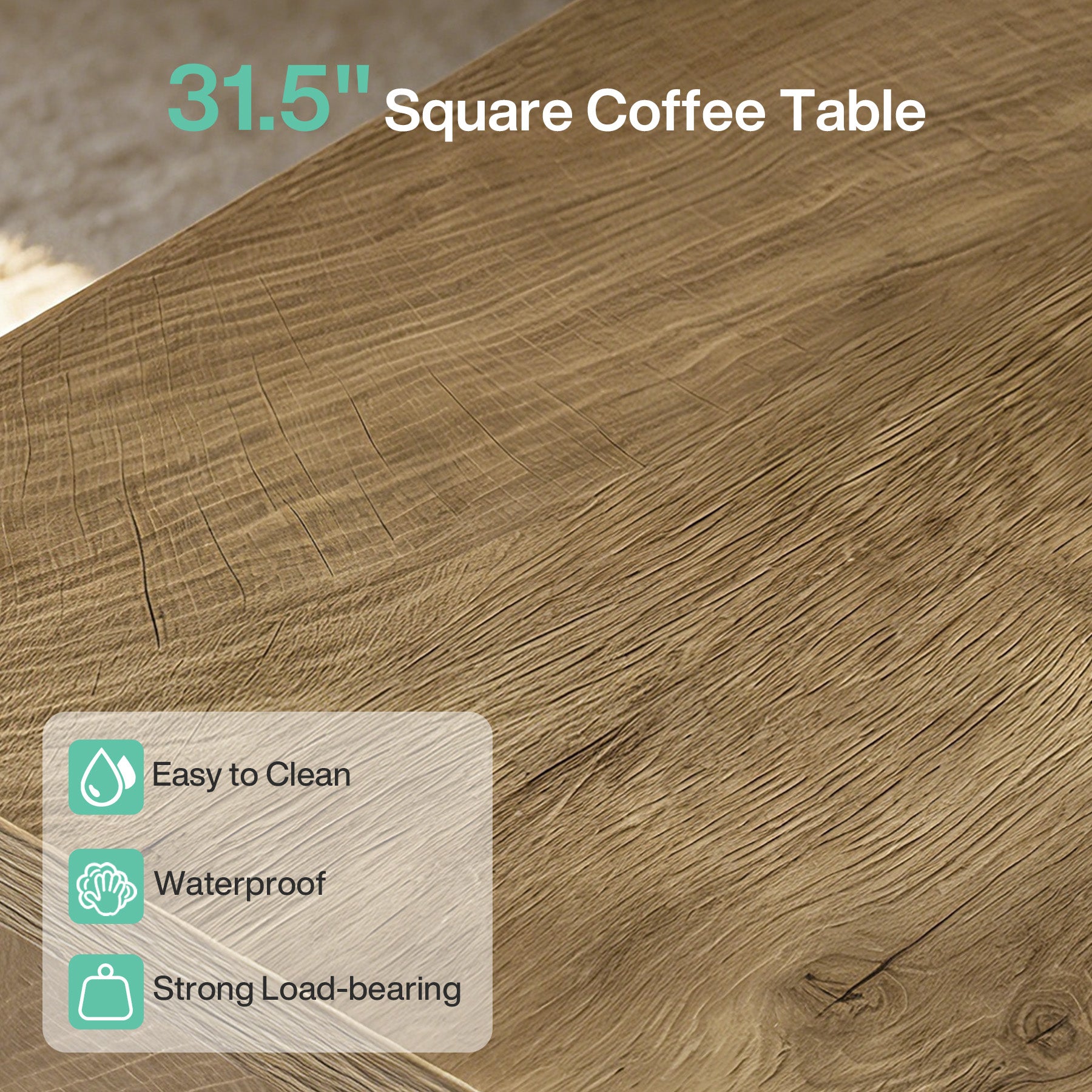 80 cm Vierkante Salontafel met Stevige Basis, Landelijke Houten Tafel voor Woonkamer