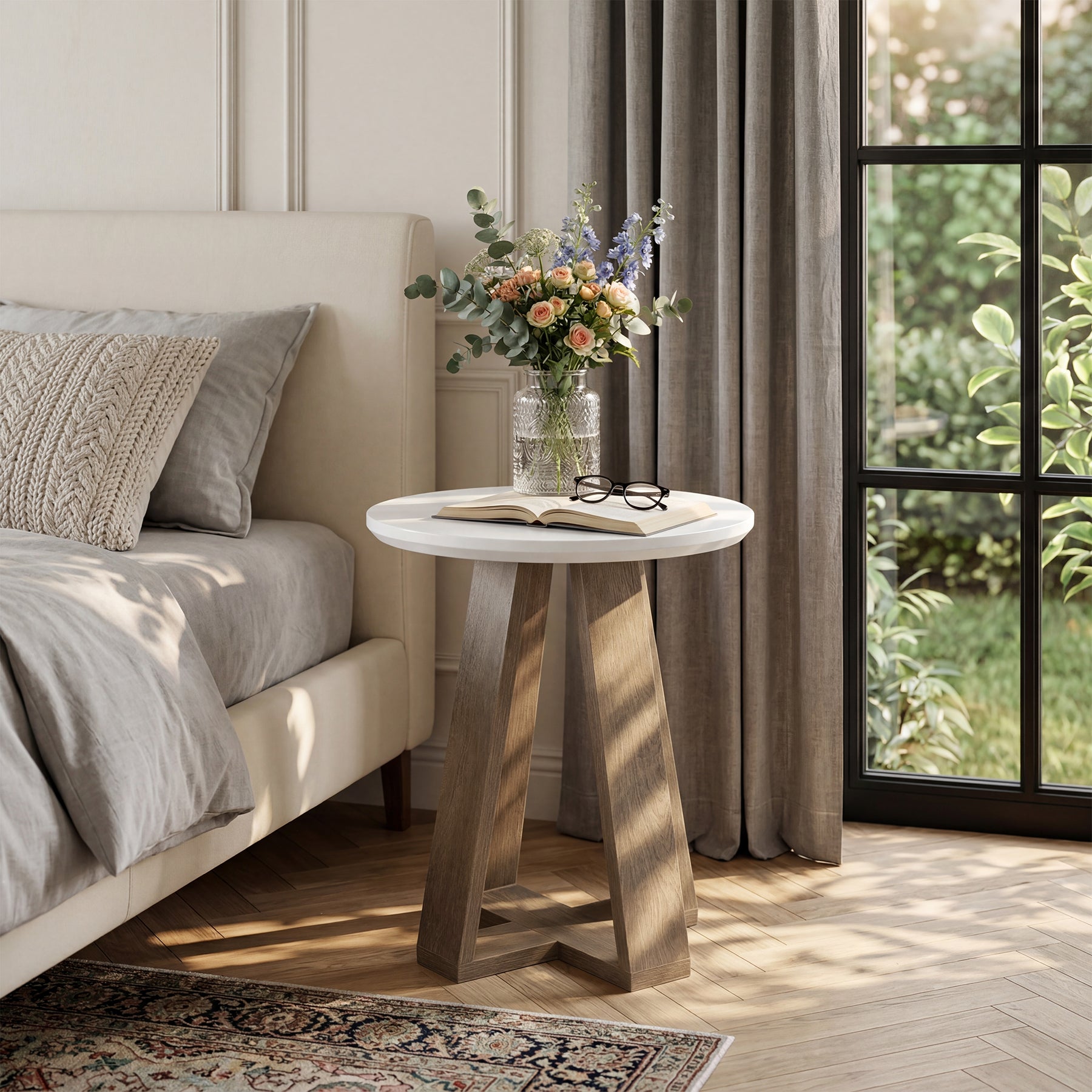 60 cm Ronde Bijzettafel, Moderne Accenttafel voor Woonkamer en Slaapkamer