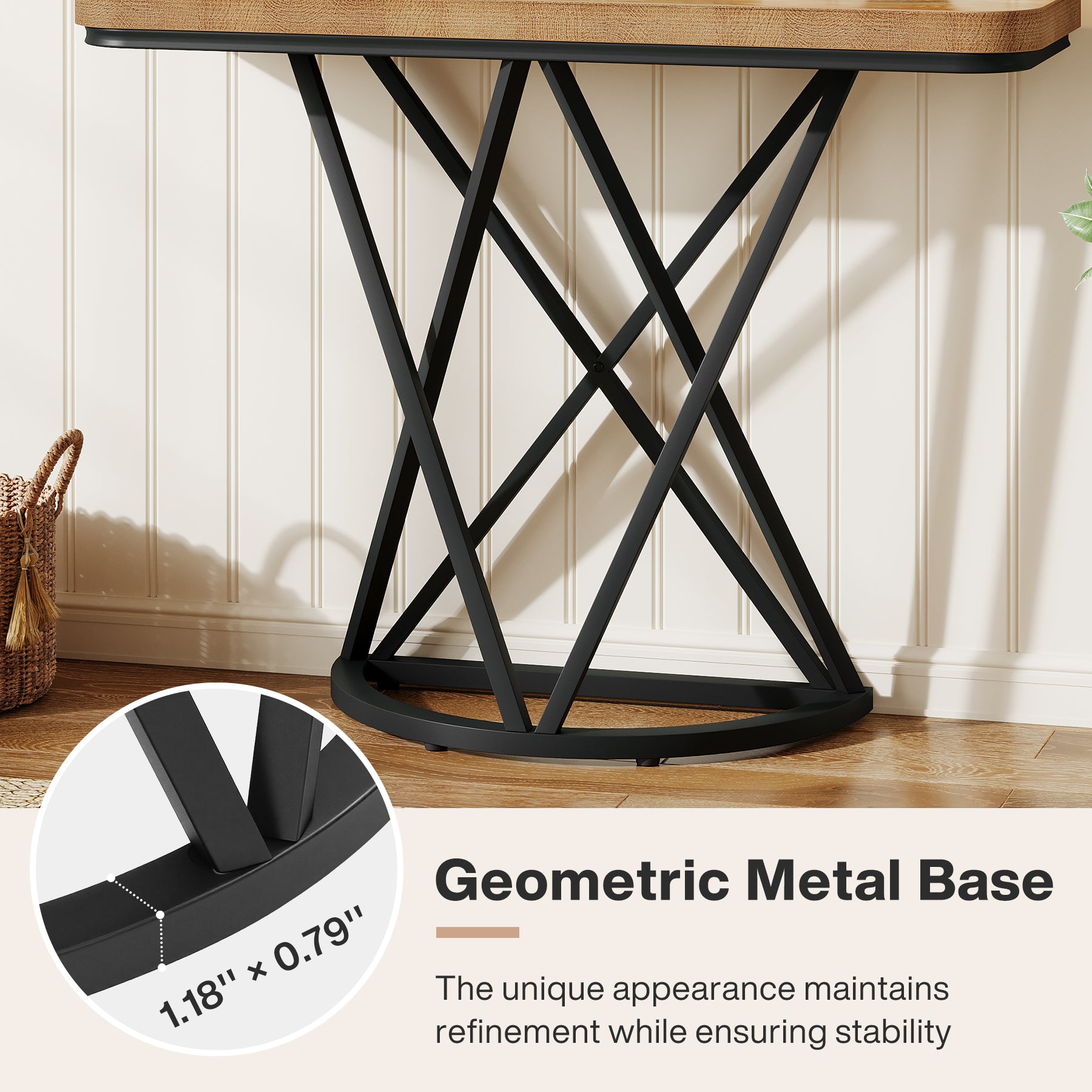 105 cm Industriële Console Tafel, Smalle Entreetafel met Geometrisch Metaal Onderstel