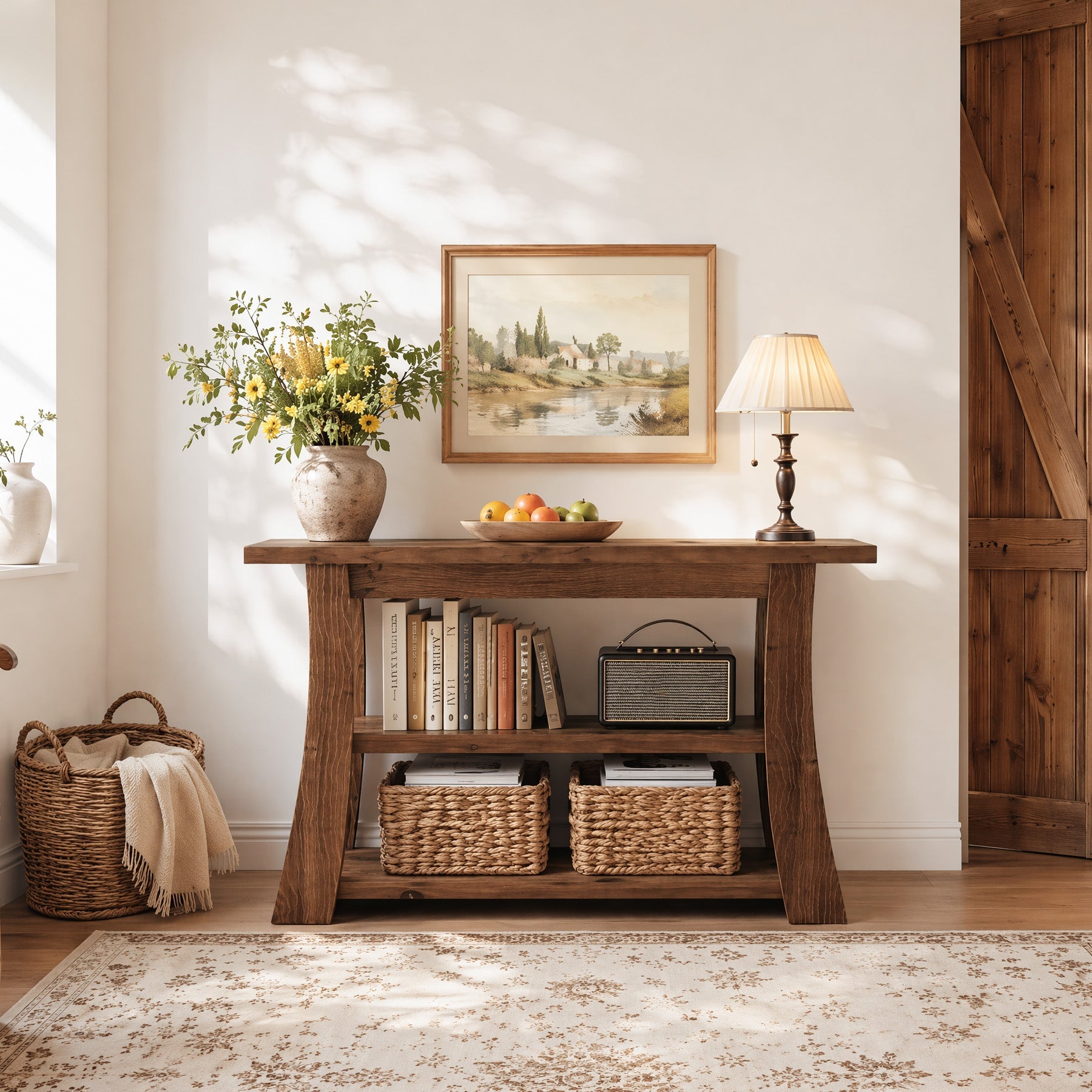Tribesigns massief houten consoletafel met 3 legplanken, smalle haltafel van 105 cm