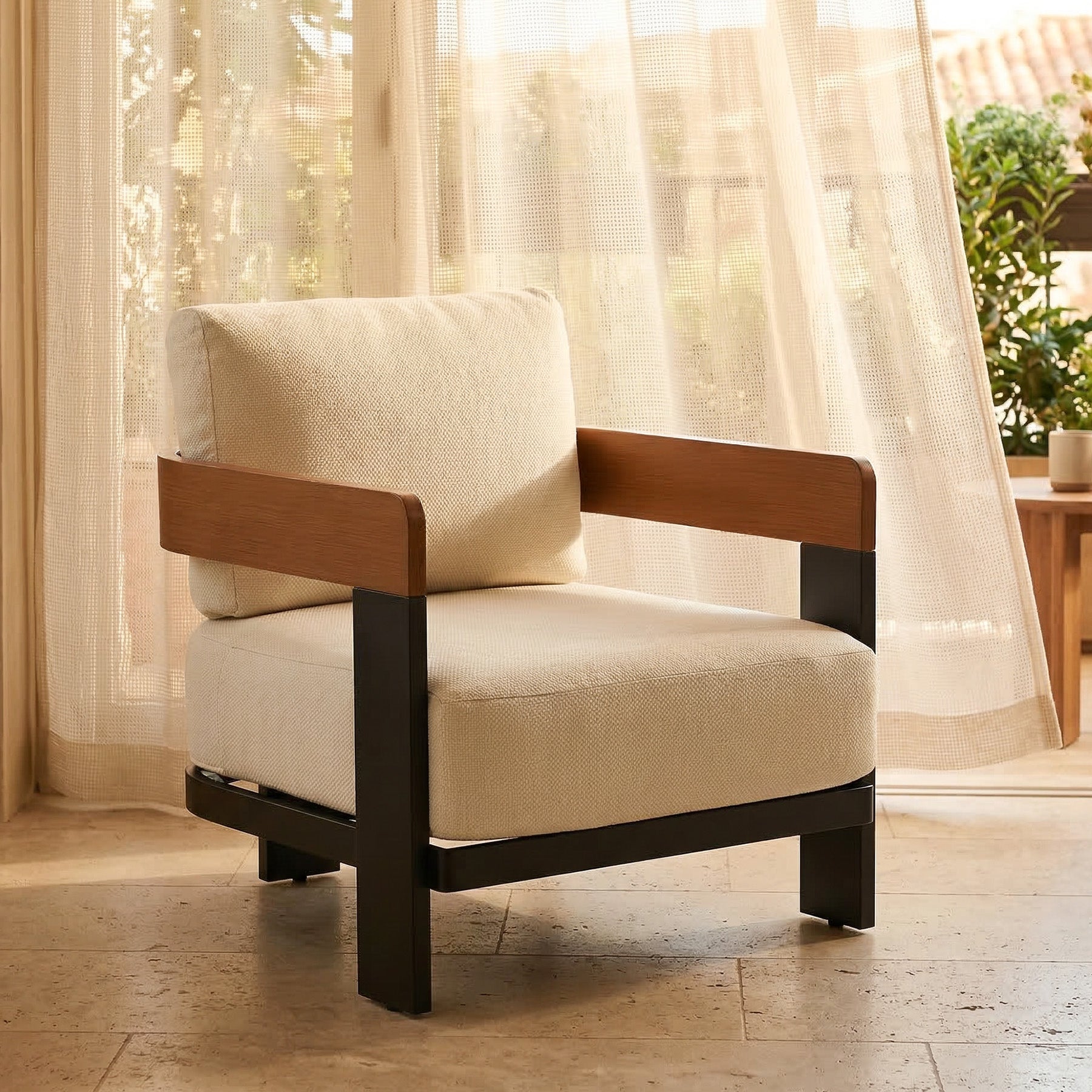 Buiten Lounge Stoel, Terras Fauteuil met Kussens en Aluminium Frame