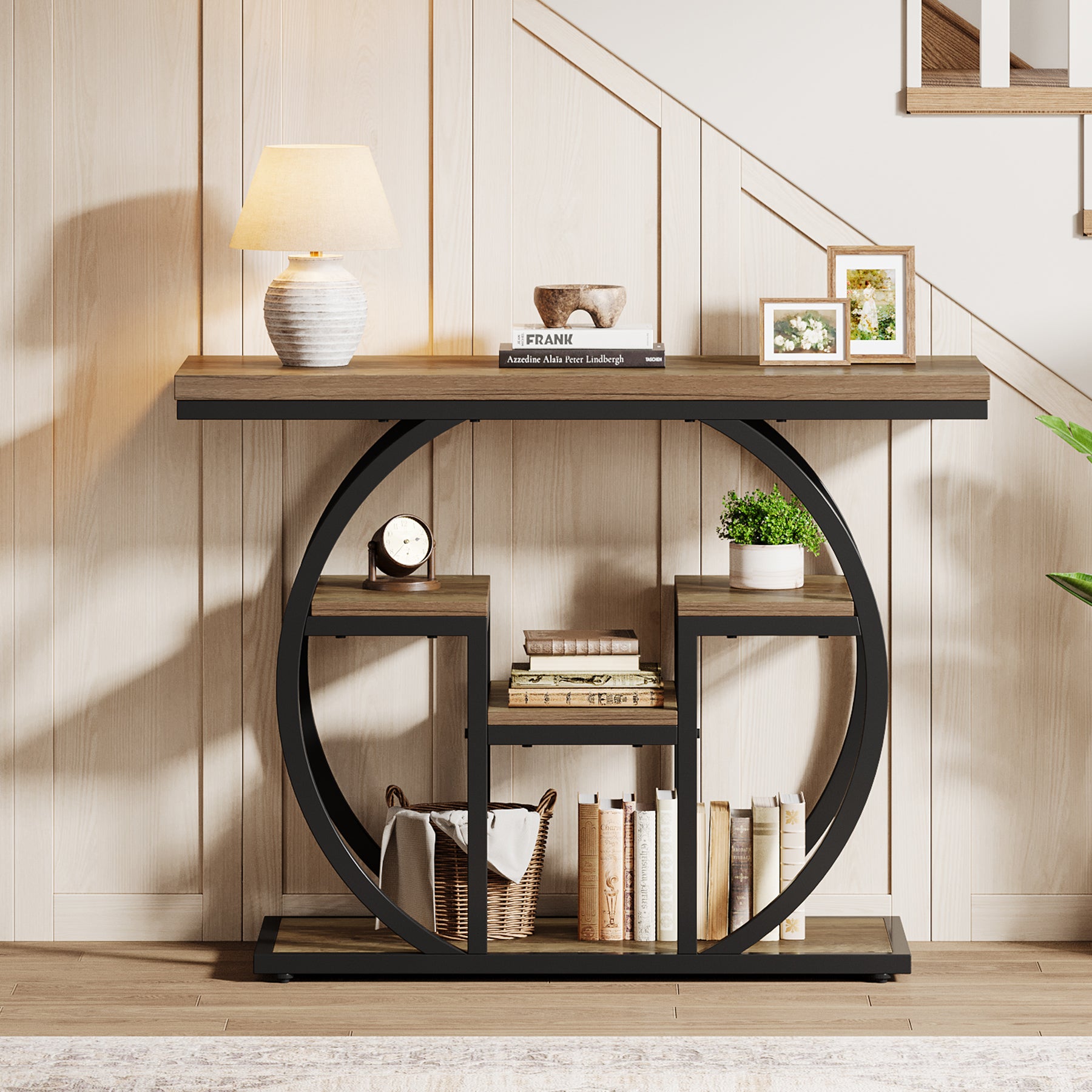 Tribesigns 105 cm Consoletafel, 4-Laags Industriële Haltafel met Planken