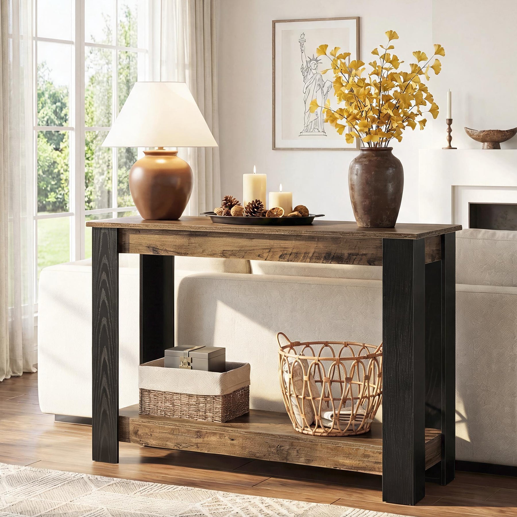 Tribesigns Smalle Console Tafel 105 cm in Industriële Stijl, 2-traps Haltafel voor Entree & Woonkamer