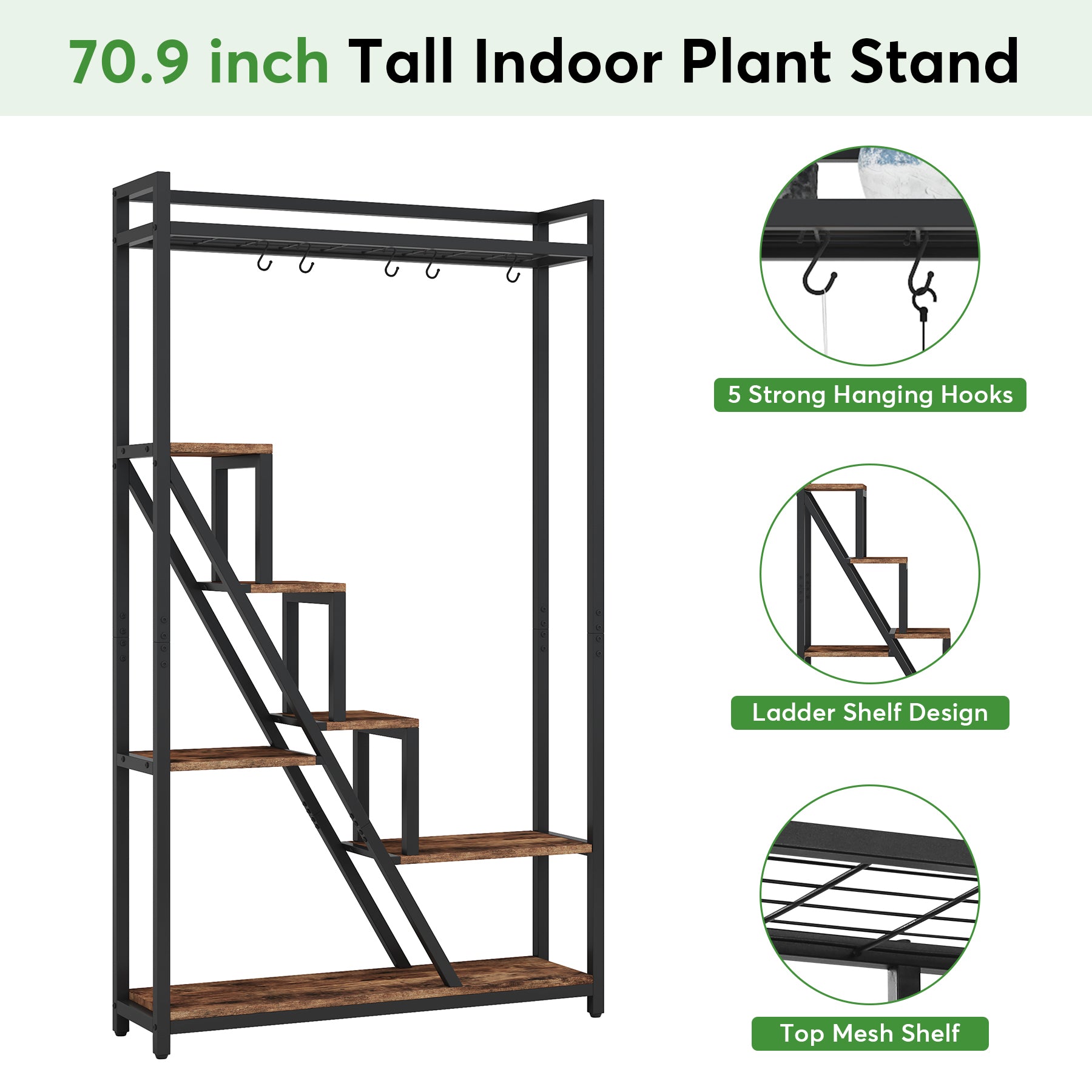 180 cm Hoge Plantenstandaard, Zevenlagen Metalen Displayrek voor Binnen en Balkon