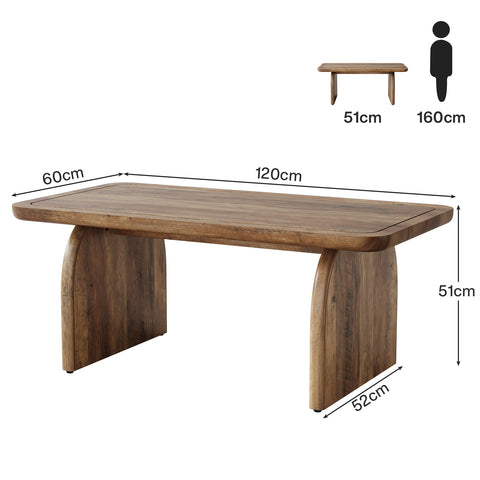 120 cm Landelijke Salontafel, Rond Hoekig Woonkamermeubilair in Rustiek Bruin